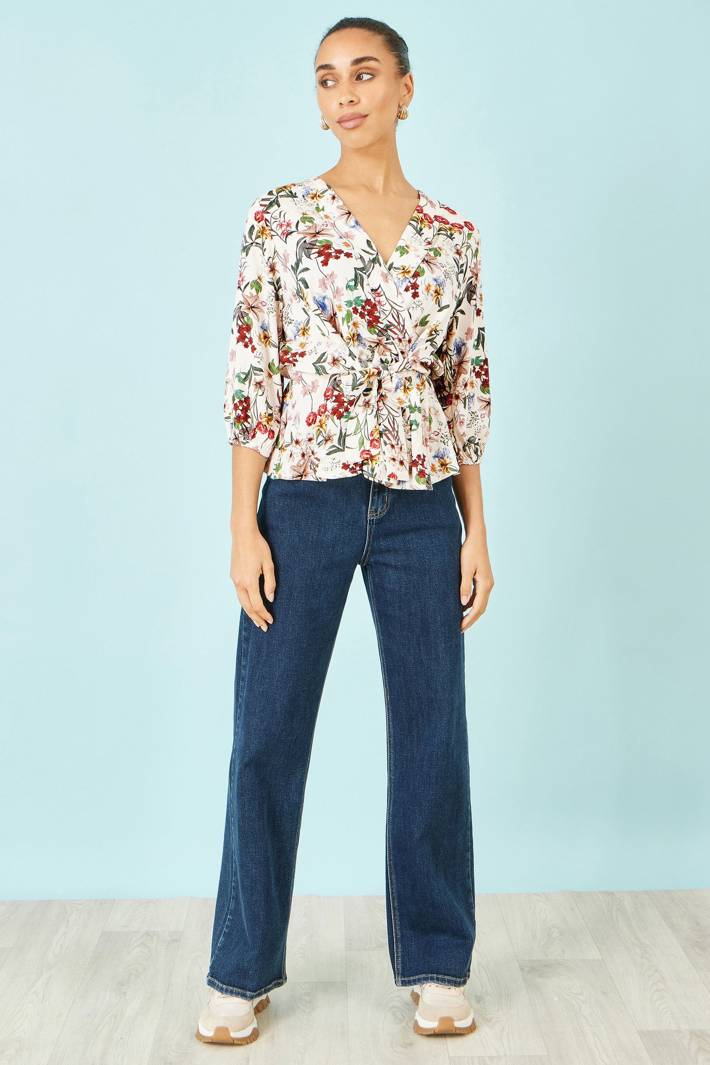 Yumi Ivory Viscose Botanical Print Wrap Top Tops Yumi