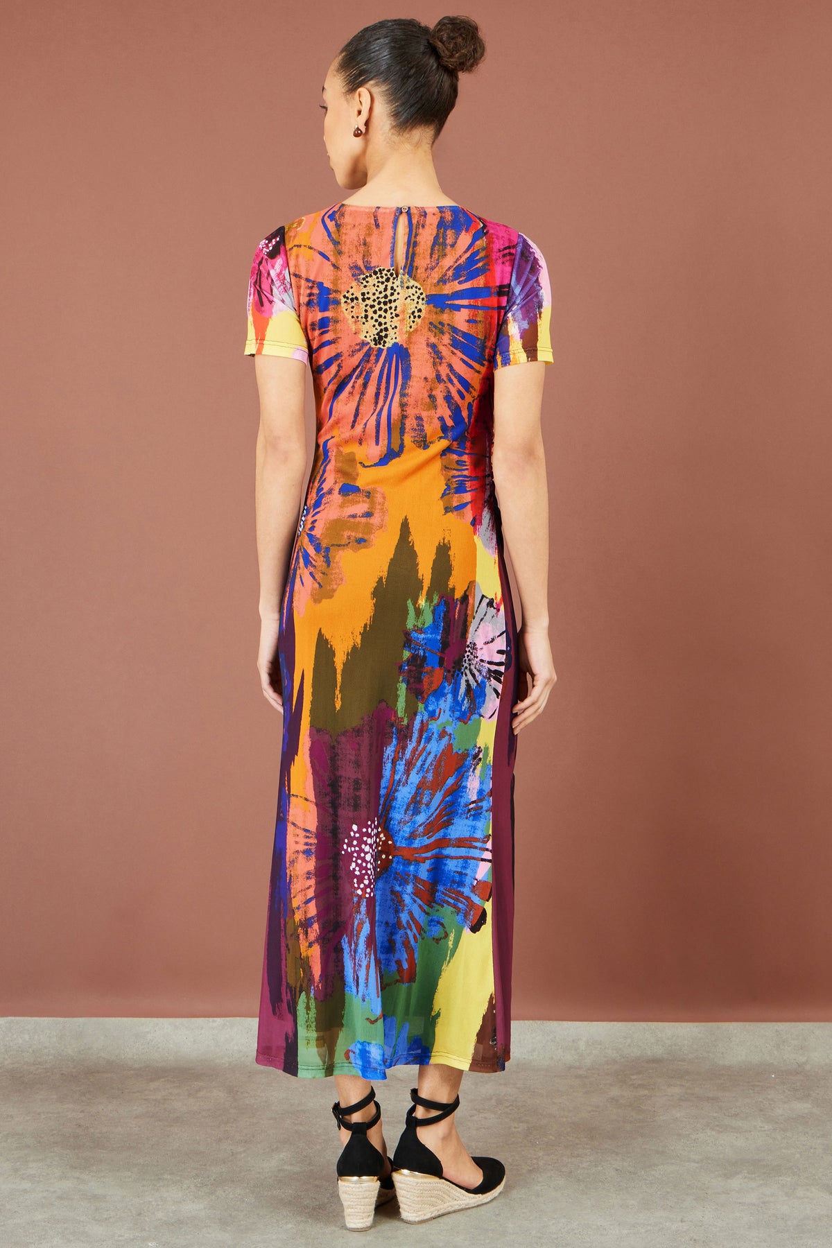 Yumi Multicolour Abstract Floral Mesh Midi Dress Dress Casual Yumi