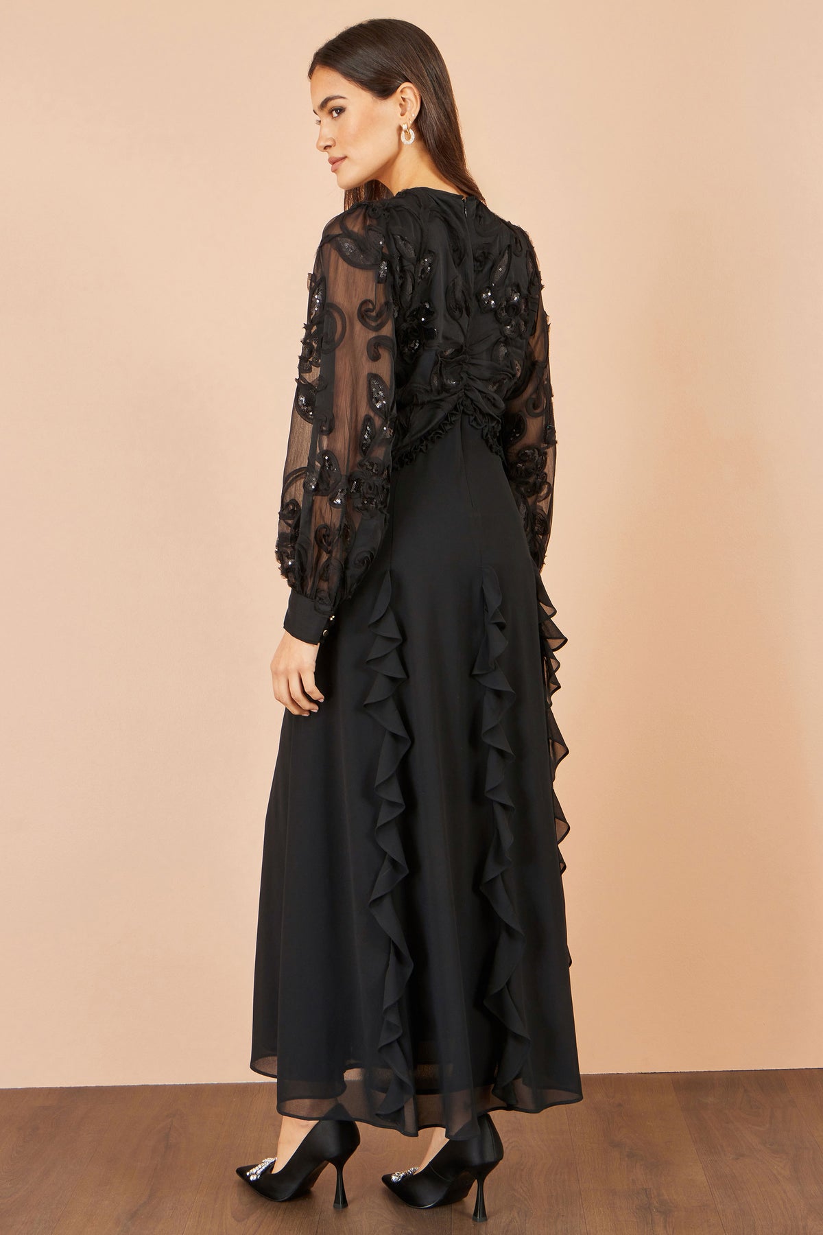 Yumi Black Sequin Bodice Maxi Dress With Ruffles Dress Party Yumi