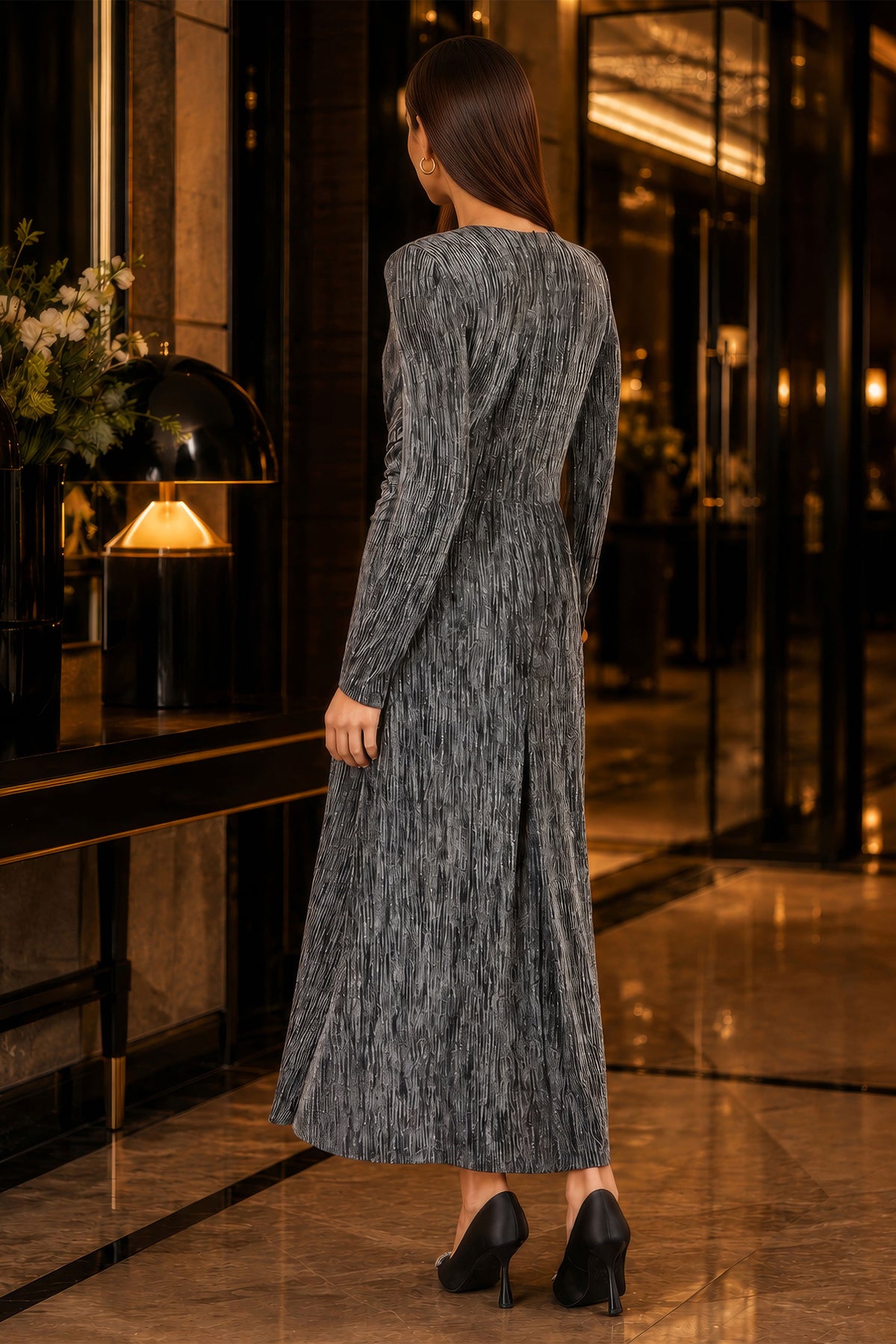Yumi Black Metallic Twist Waist Maxi Dress Dress Party Yumi