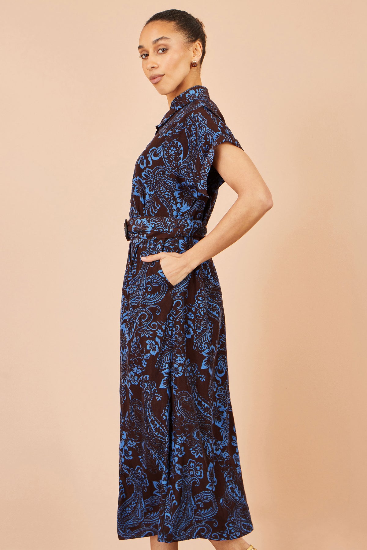 Yumi Brown Paisley Midi Shirt Dress Dress Casual Yumi