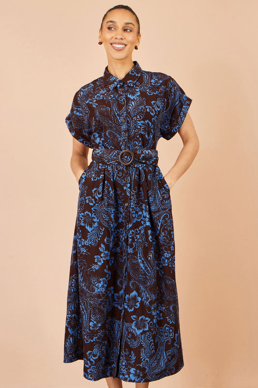 Yumi Brown Paisley Midi Shirt Dress Dress Casual Yumi