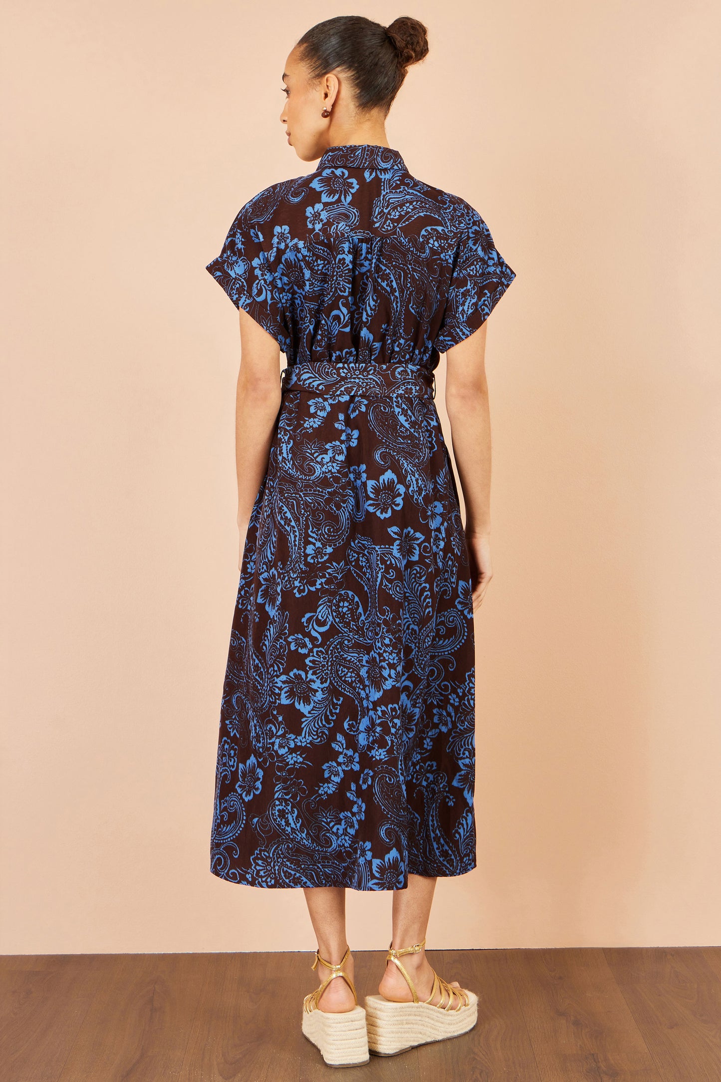Yumi Brown Paisley Midi Shirt Dress Dress Casual Yumi