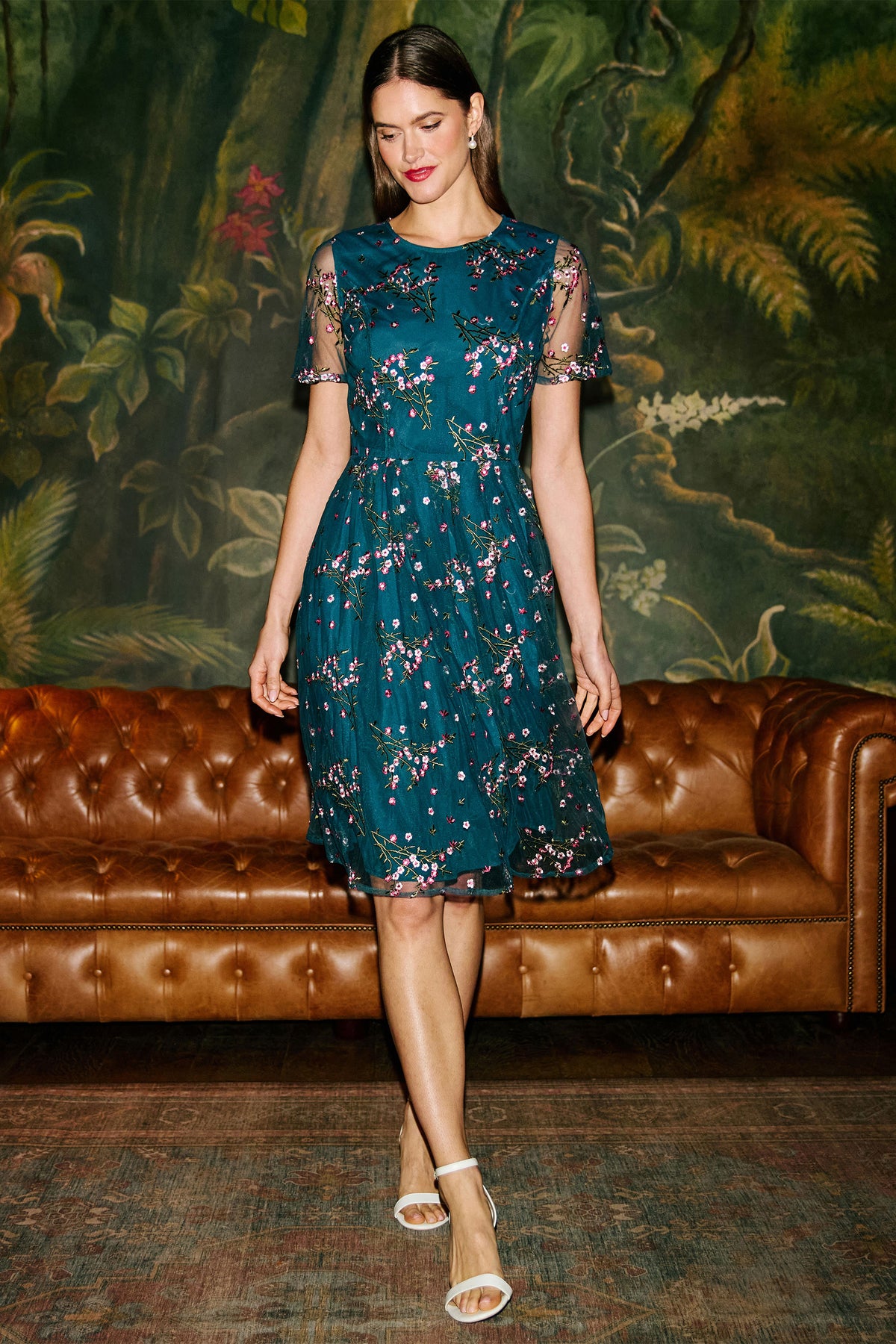 Yumi Teal Embroidered Floral Mesh Prom Dress Dress Occasion Yumi