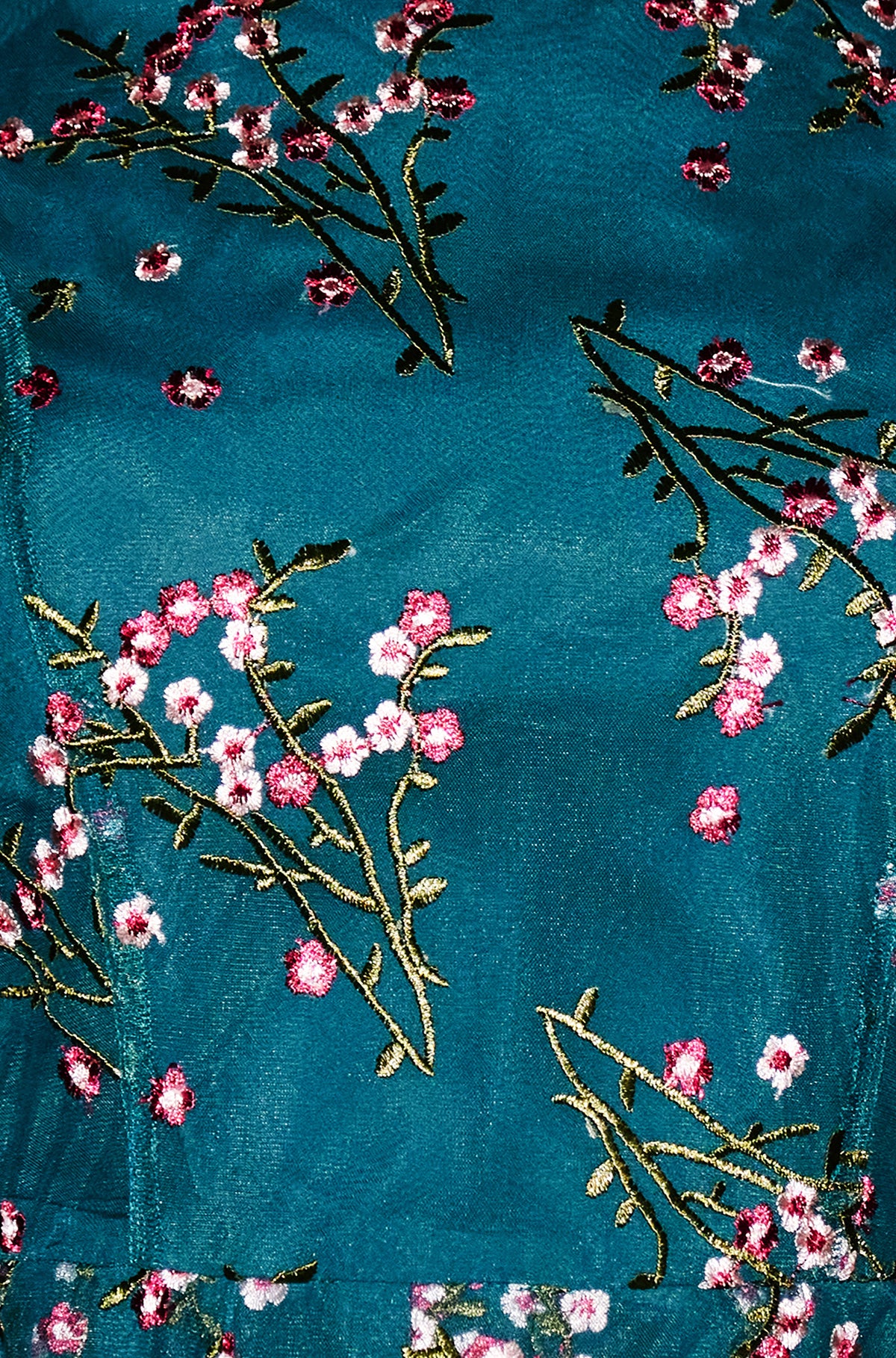 Yumi Teal Embroidered Floral Mesh Prom Dress Dress Occasion Yumi