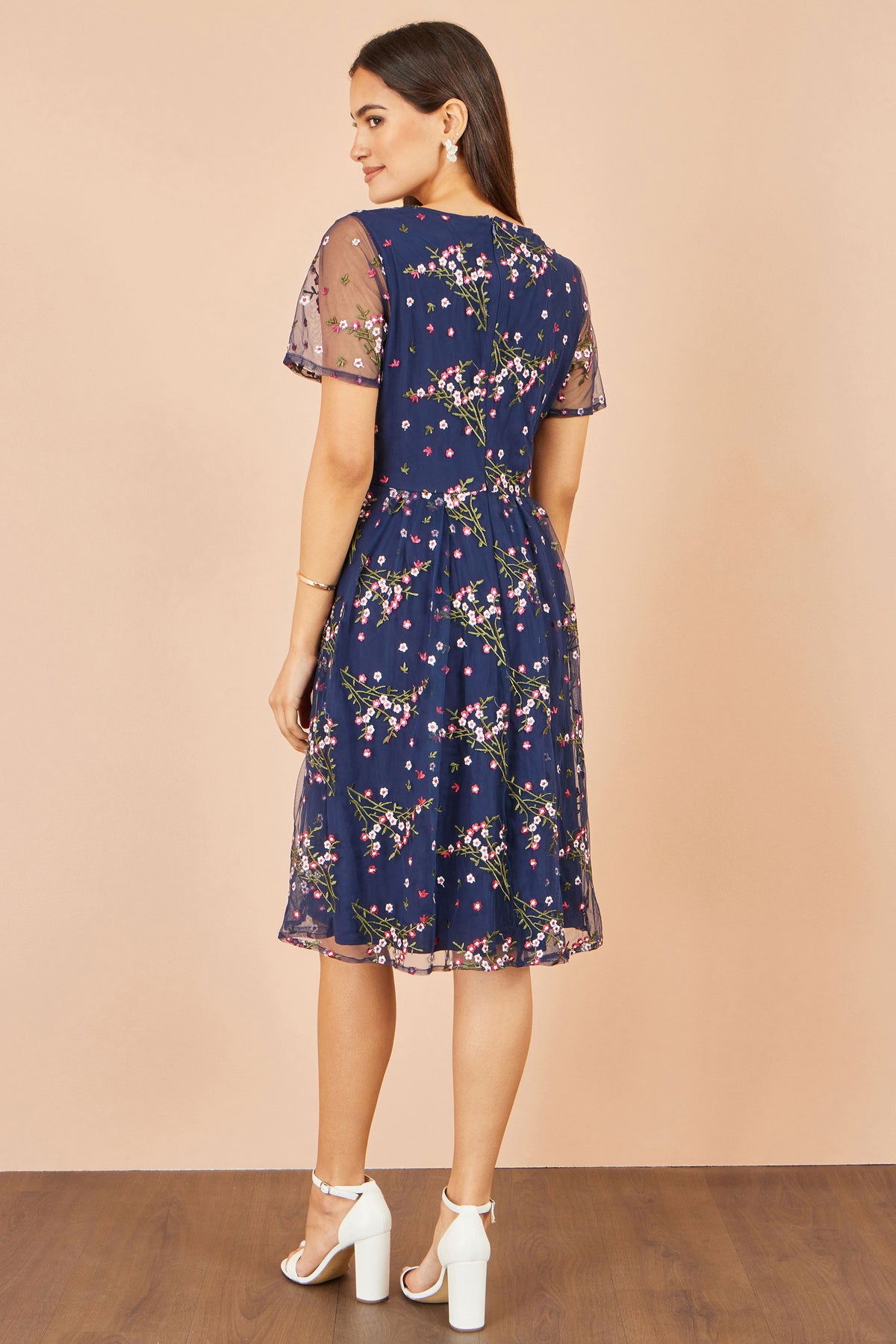 Yumi Navy Embroidered Floral Mesh Prom Dress Dress Occasion Yumi