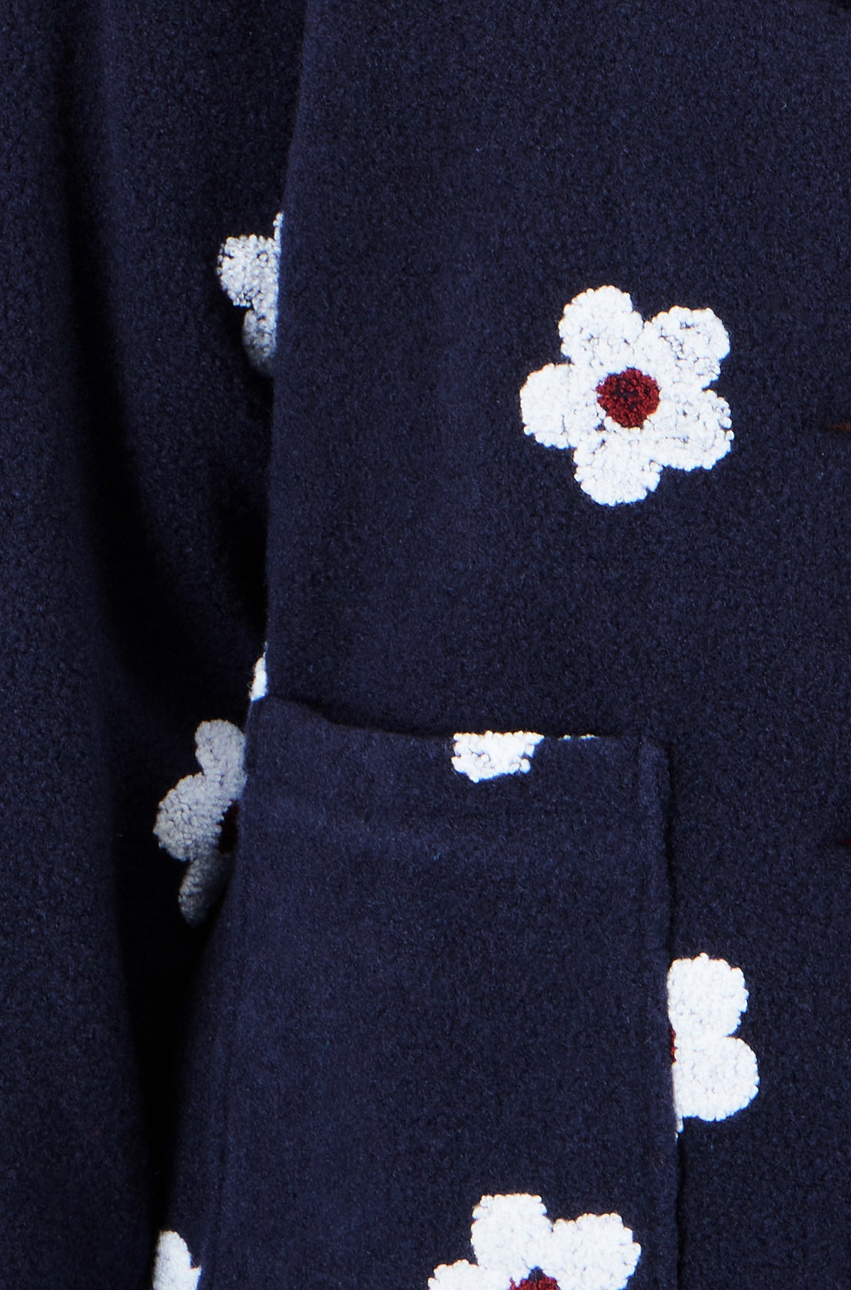 Yumi Navy Embroidered Daisy Fleece Jacket Outerwear Yumi