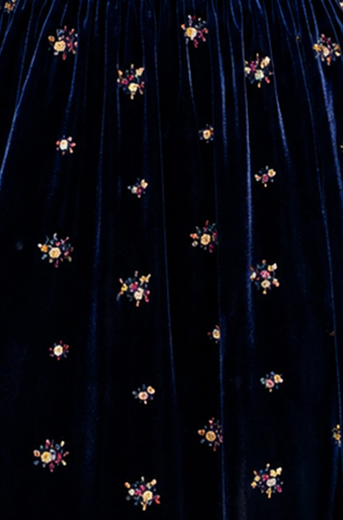 Yumi Navy Velvet Embroidered Midi Dress Dress Party Yumi