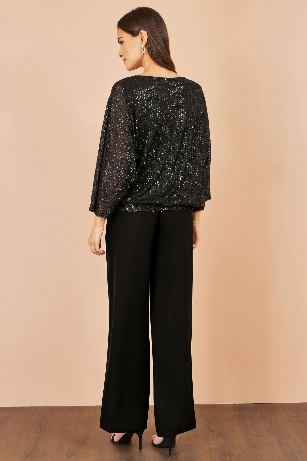 Yumi Black All Over Sequin Batwing Top Tops Yumi