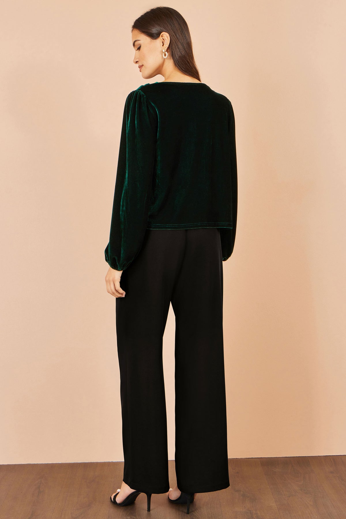 Yumi Green Velvet Ruched Cowl Neck Top Tops Yumi