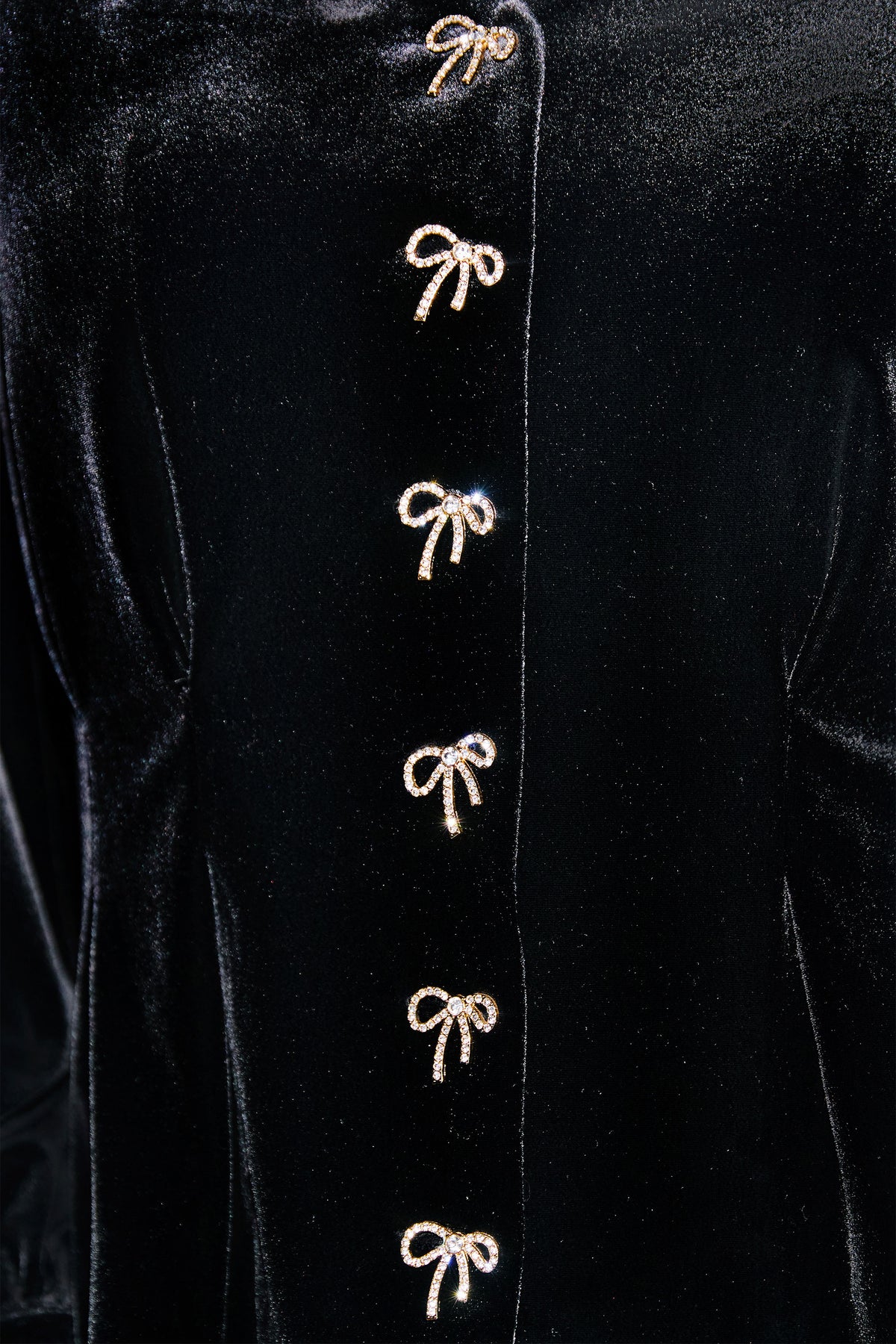 Yumi Black Velvet Peplum Top With Bow Buttons Tops Yumi