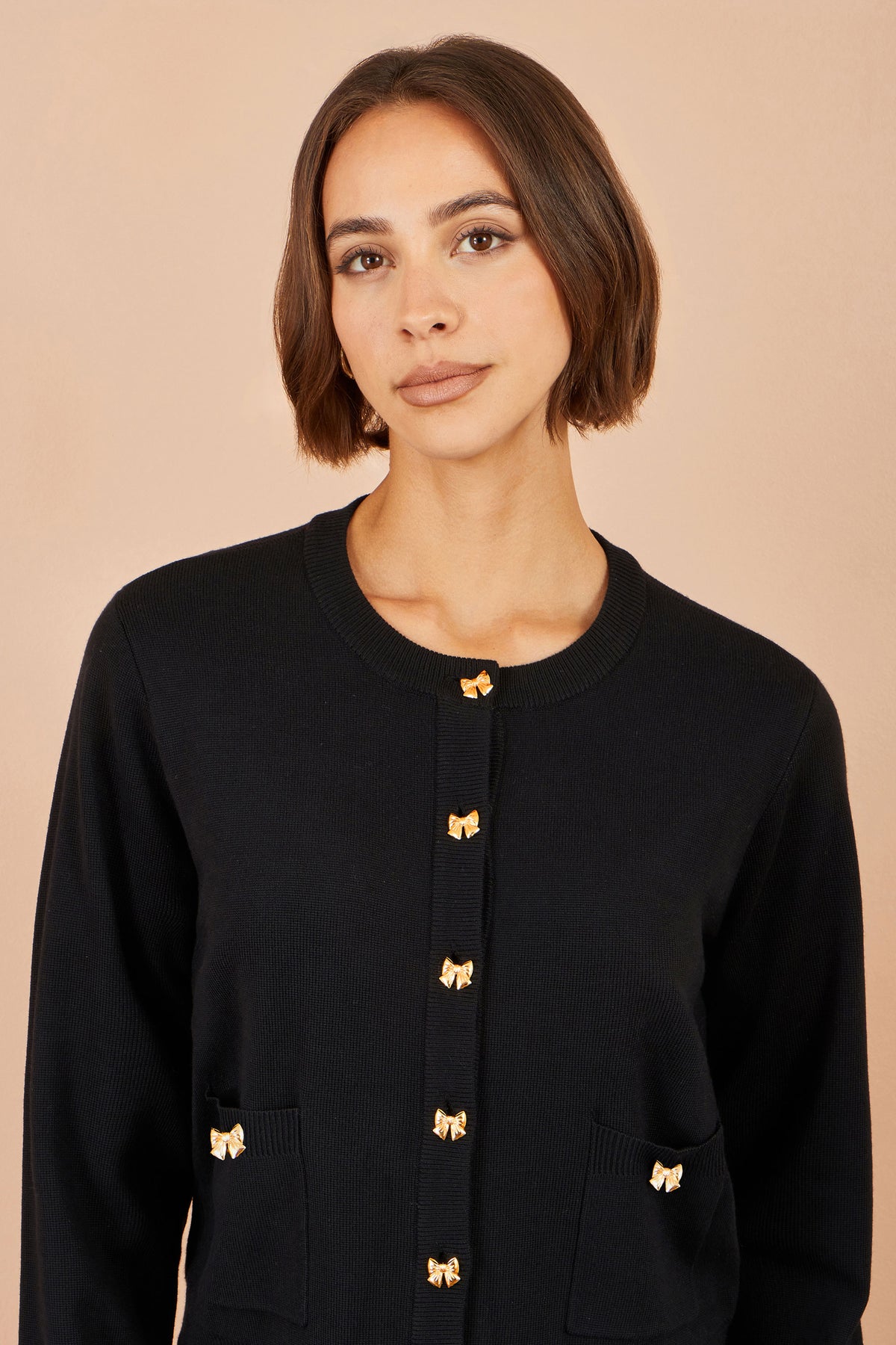 Yumi Black Bow Button Cardigan Knit Cardigan Yumi