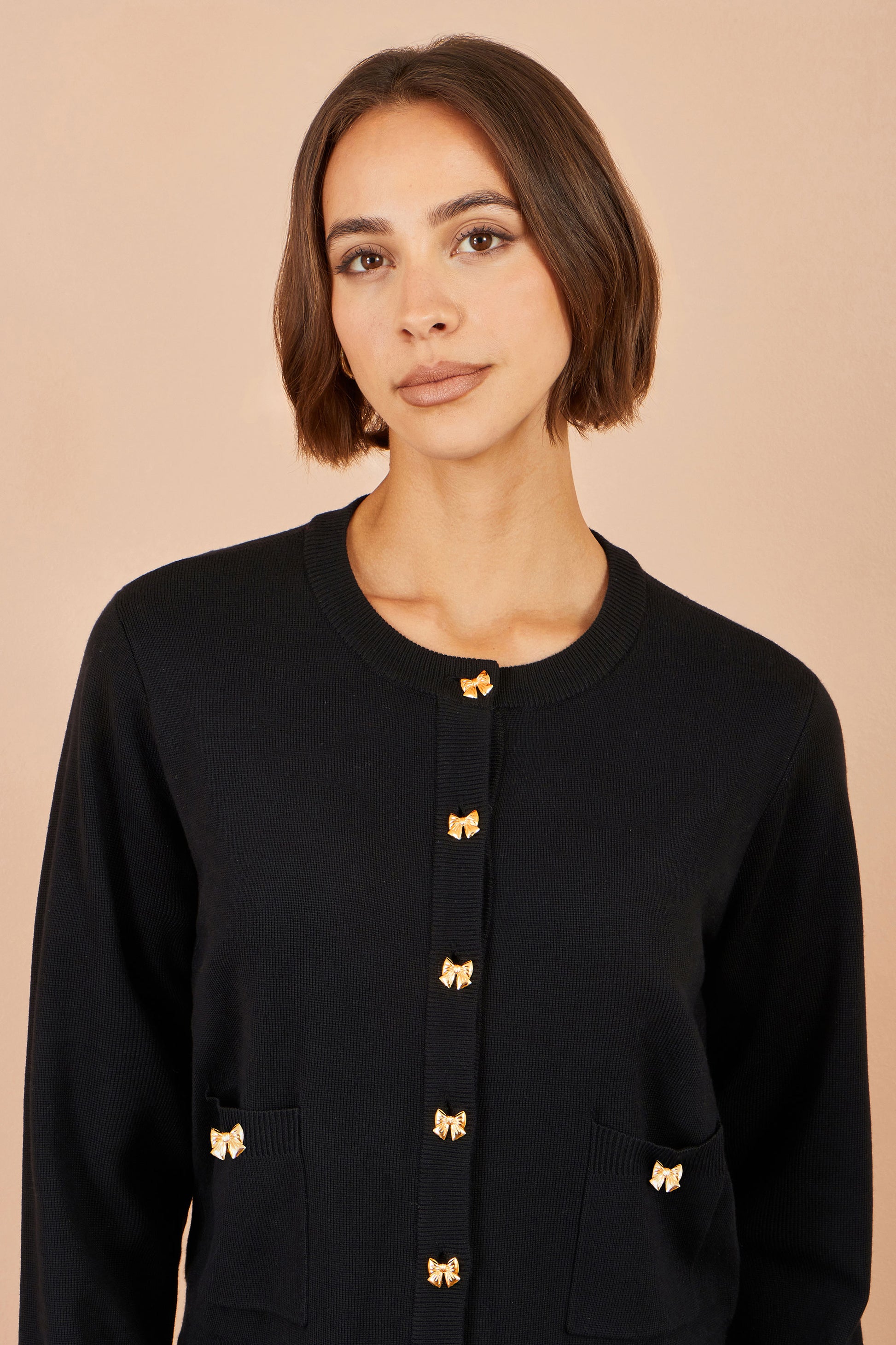 Yumi Black Bow Button Cardigan Knit Cardigan Yumi