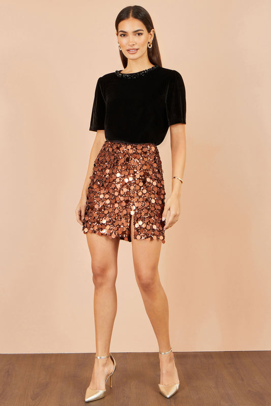 Yumi Copper Big Sequin Mini Skirt Skirts Yumi