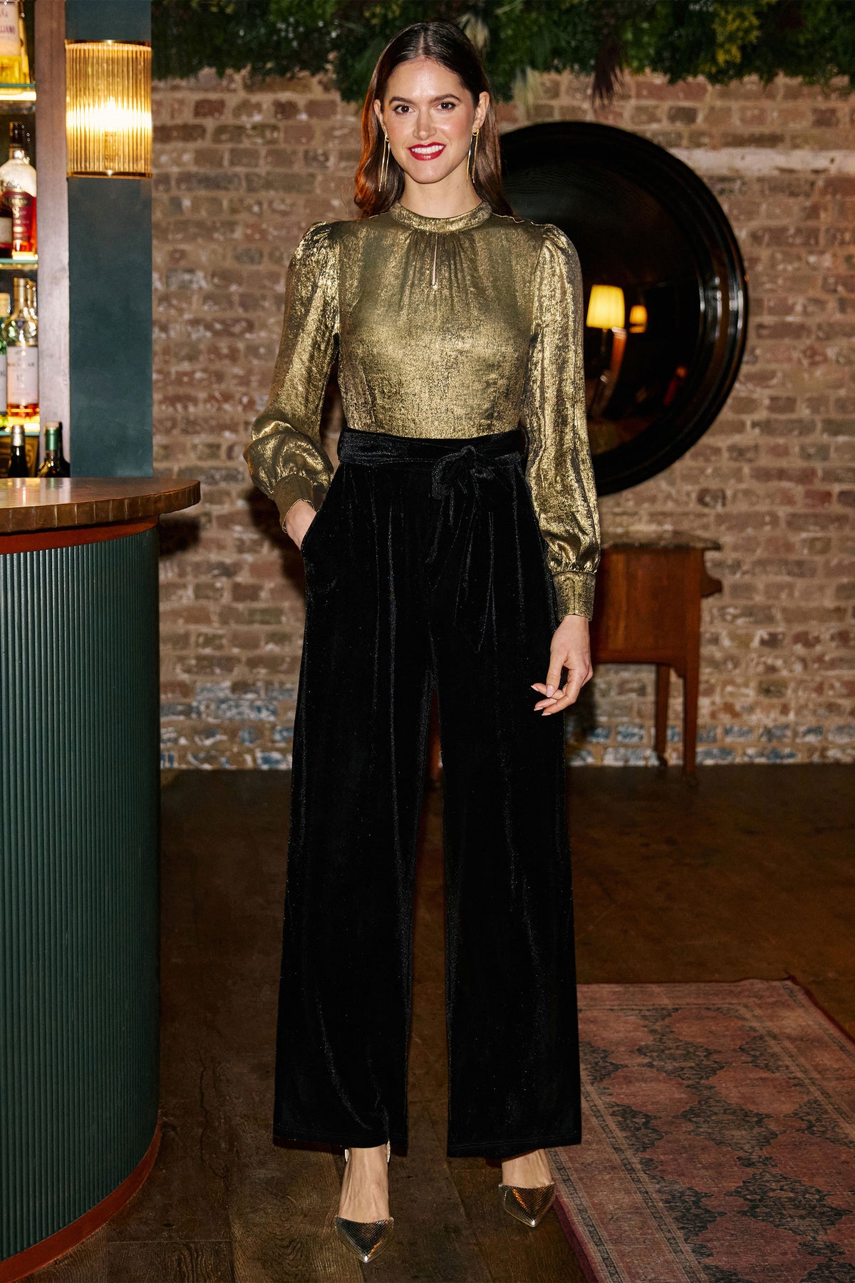 Yumi Gold Velvet Jumpsuit With Keyhole Jumpsuit Yumi