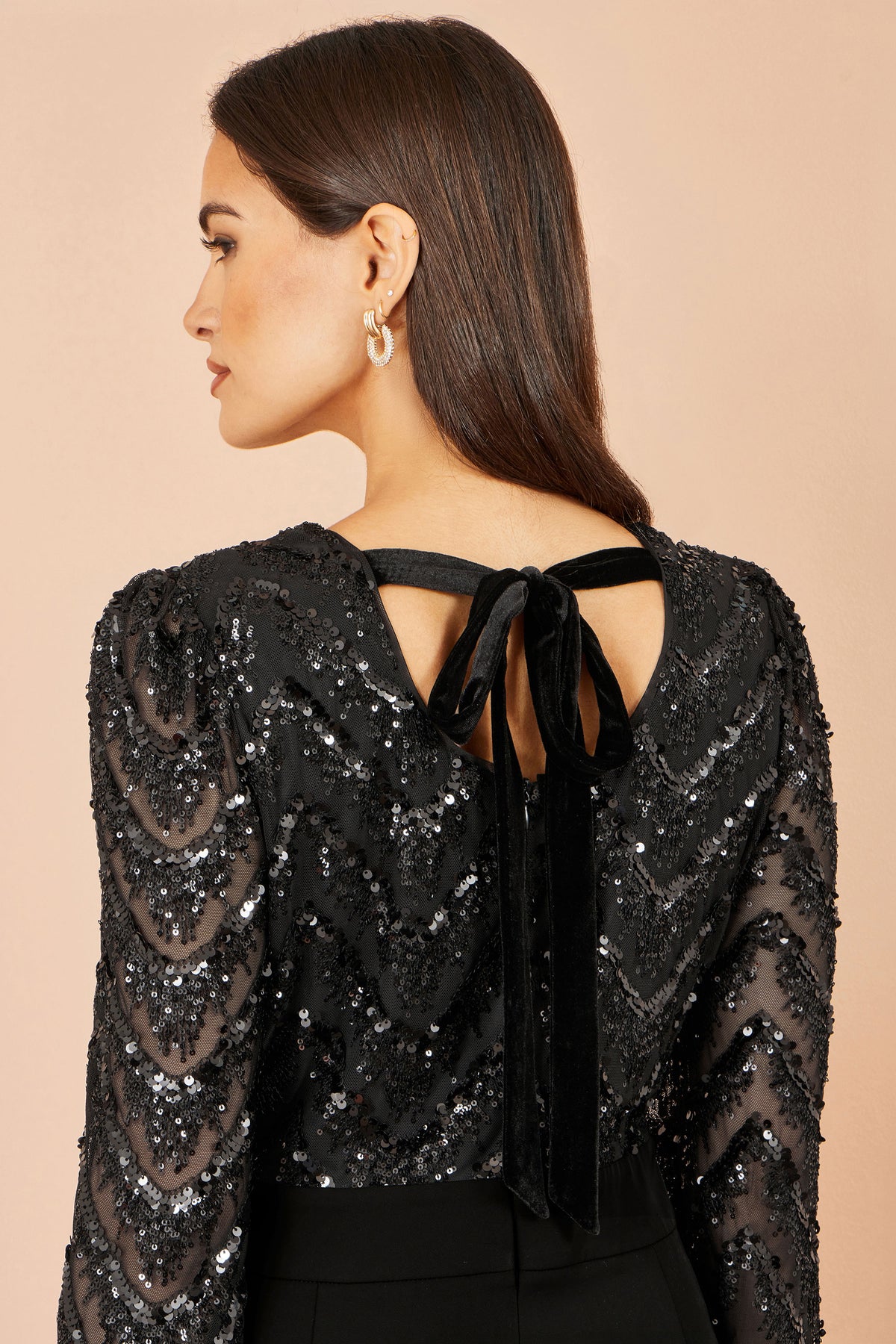 Yumi Black Sequin V Neck Jumpsuit Jumpsuit Yumi