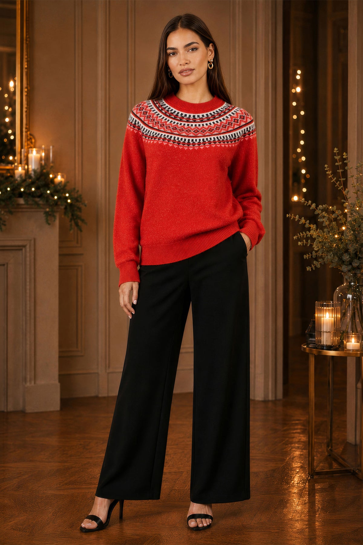 Yumi Red Relaxed Fairisle Jumper Knit Xmas Jumper Yumi