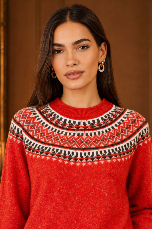 Yumi Red Relaxed Fairisle Jumper Knit Xmas Jumper Yumi