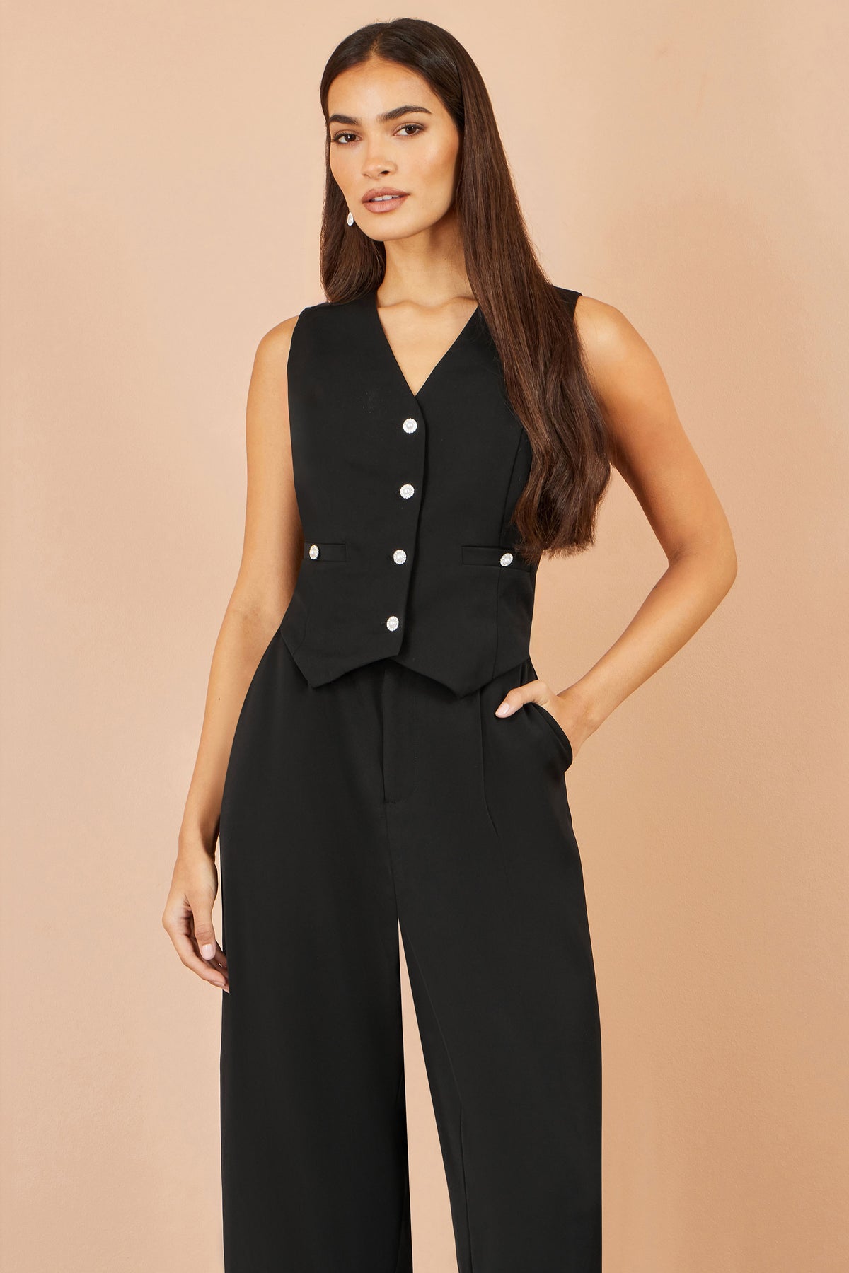 Yumi Black Waistcoat Style Jumpsuit Jumpsuit Yumi