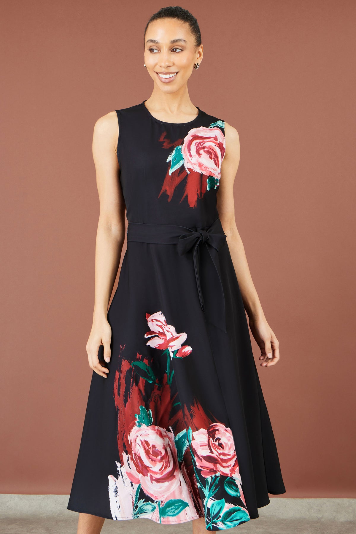 Yumi Black Abstract Floral Skater Midi Dress Dress Party Yumi