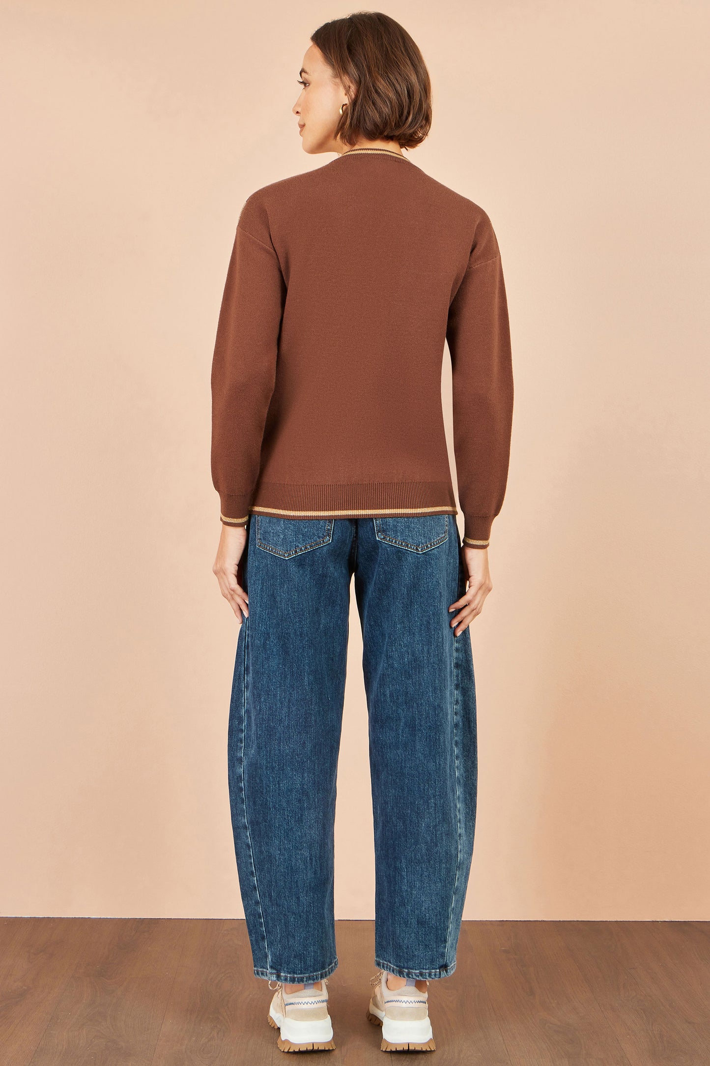 Yumi Brown Viscose Star Relaxed Jumped With Sparkle Knit Jumper Yumi