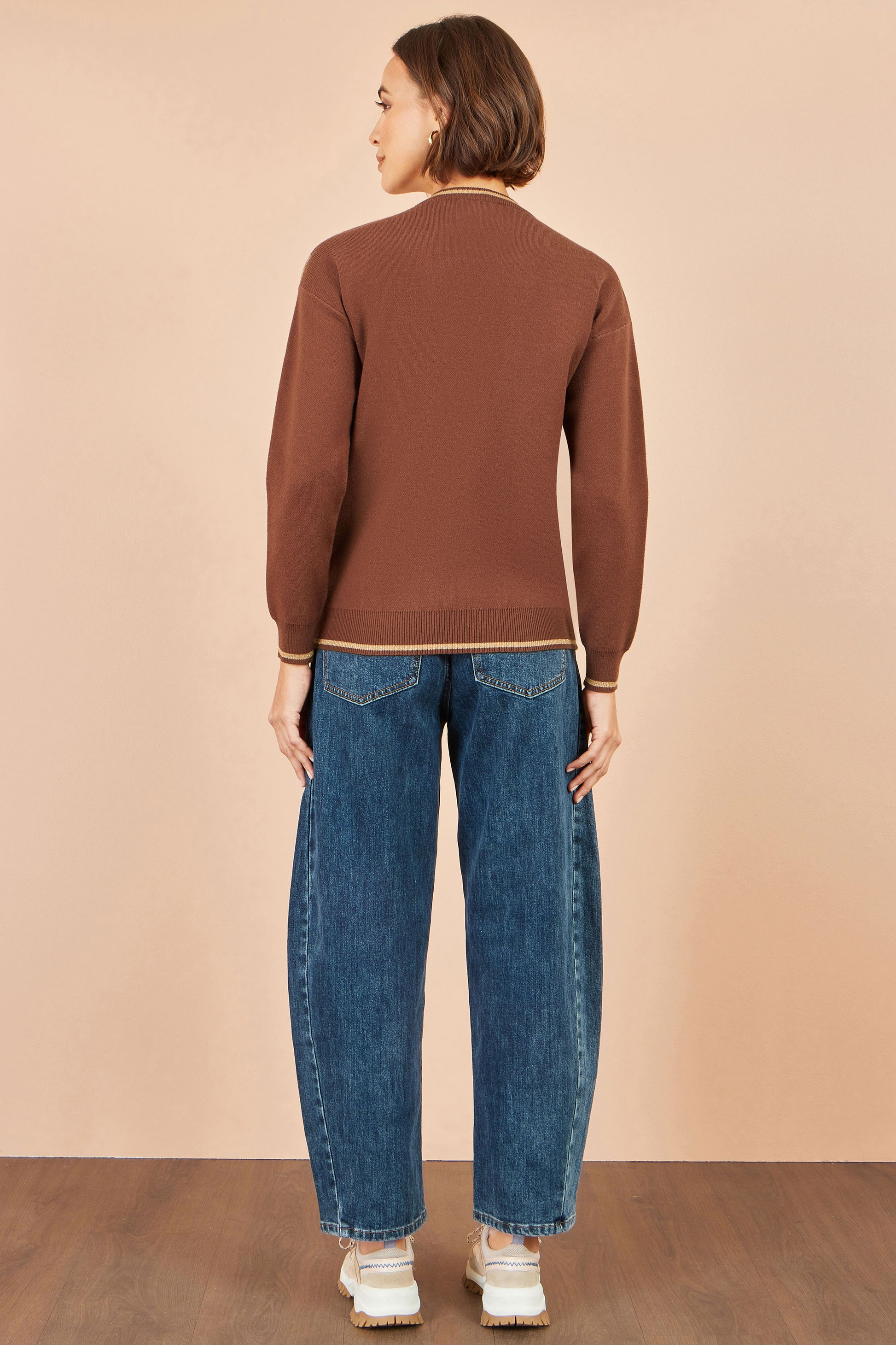 Yumi Brown Viscose Star Relaxed Jumped With Sparkle Knit Jumper Yumi