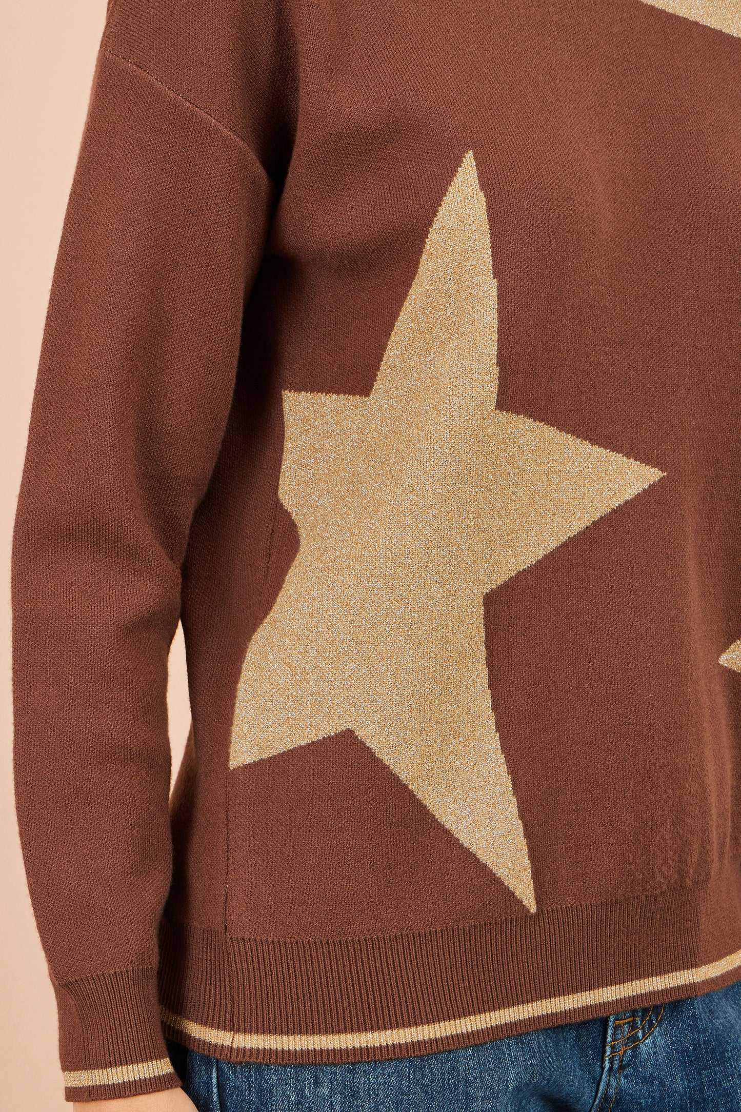 Yumi Brown Viscose Star Relaxed Jumped With Sparkle Knit Jumper Yumi