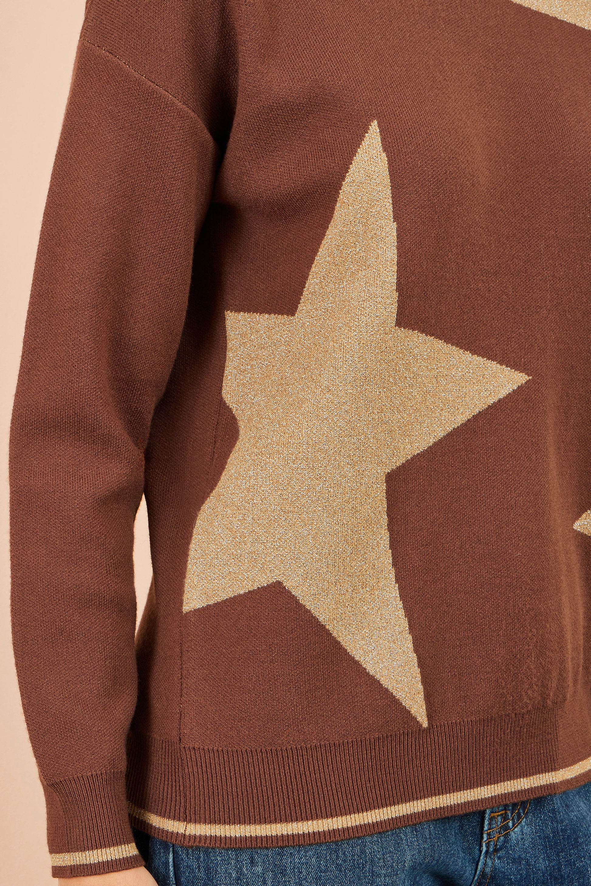 Yumi Brown Viscose Star Relaxed Jumped With Sparkle Knit Jumper Yumi