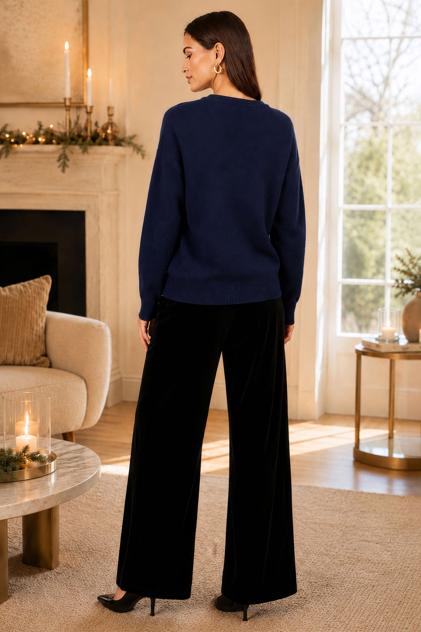 Yumi Navy Viscose Star Sequin Relaxed Jumper