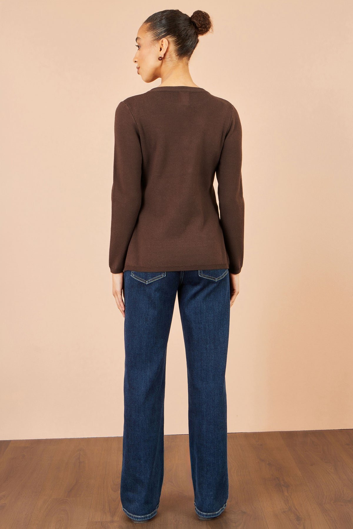 Yumi Brown Knitted Fitted Peplum Cardigan Knit Cardigan Yumi