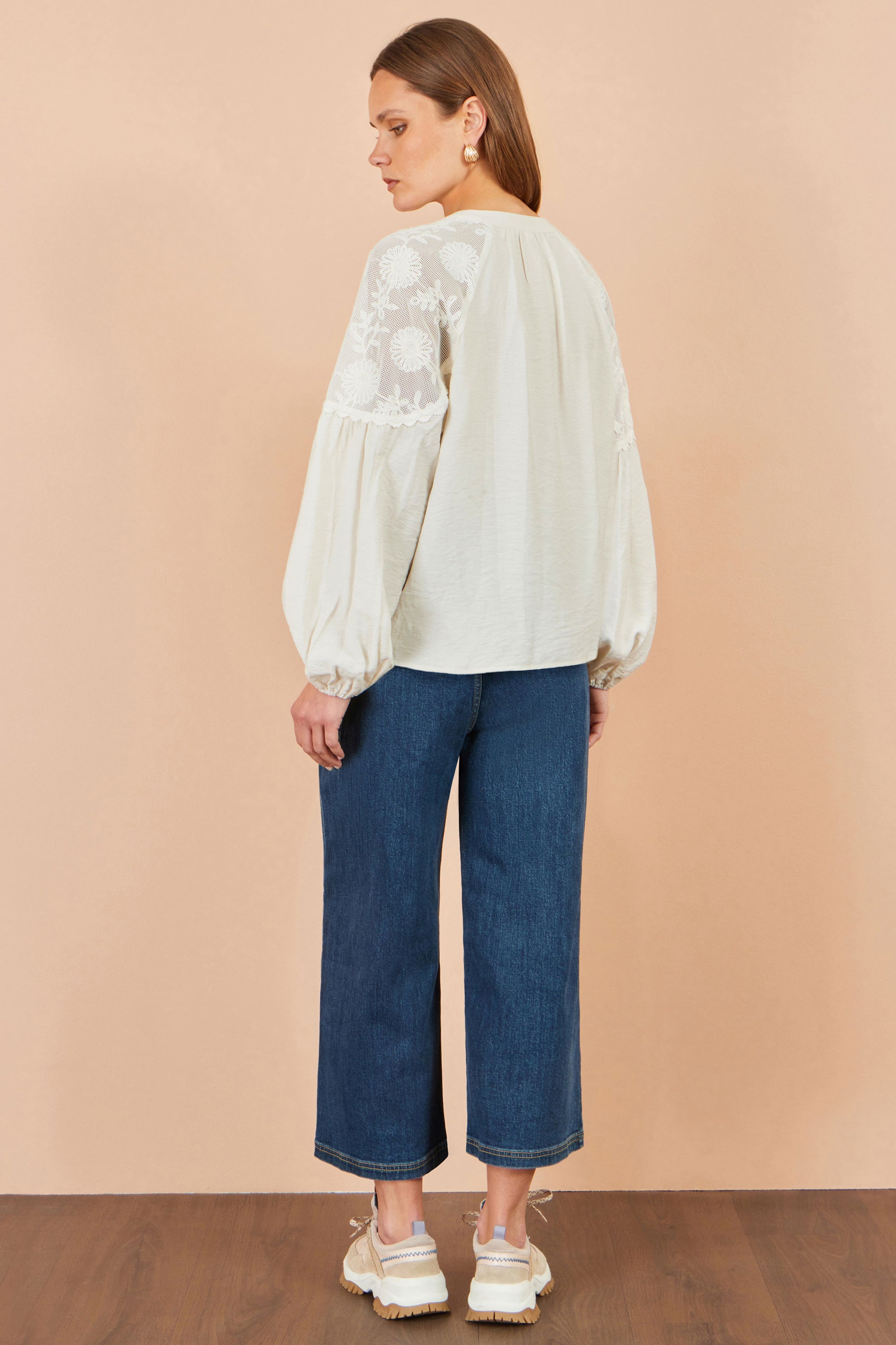 Yumi Ivory Viscose Lace Relaxed Boho Shirt Tops Yumi