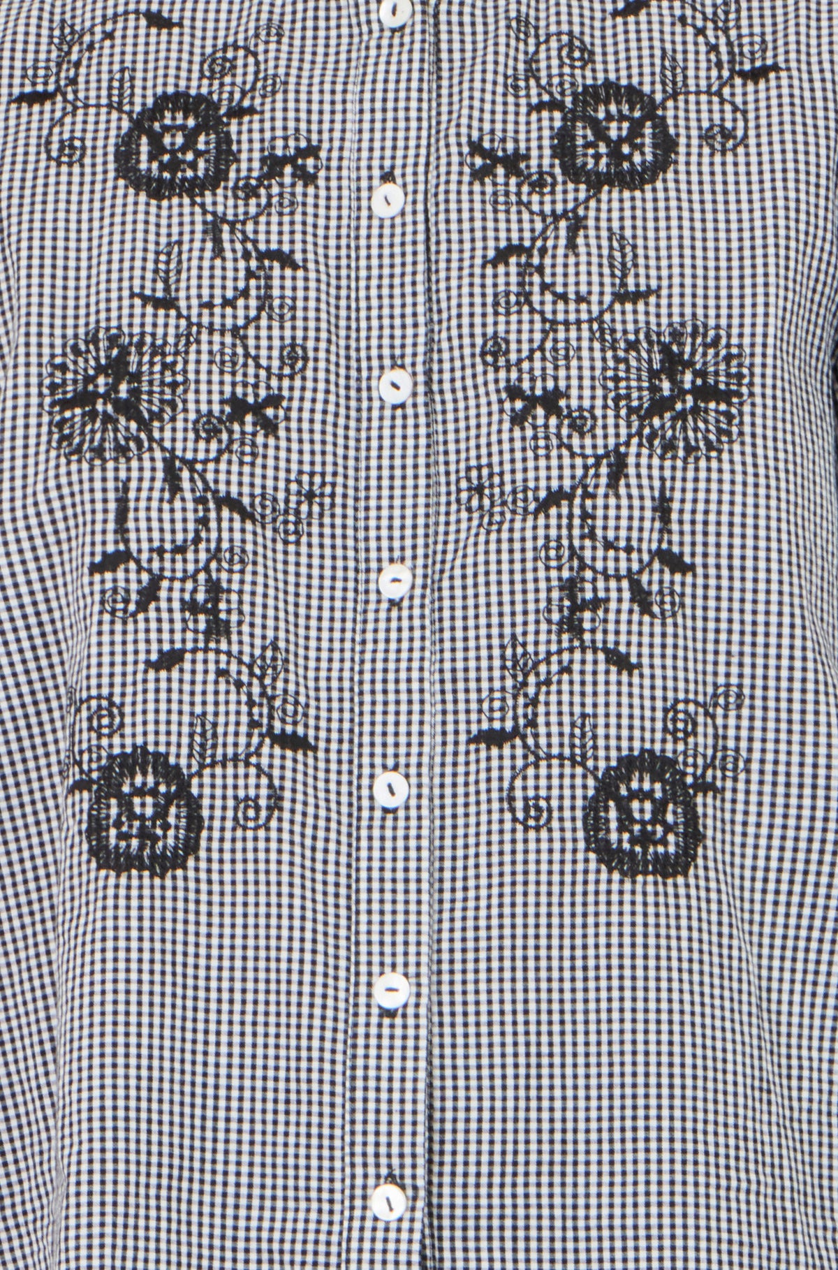 Yumi Black Cotton Gingham Embroidered Shirt Tops Yumi