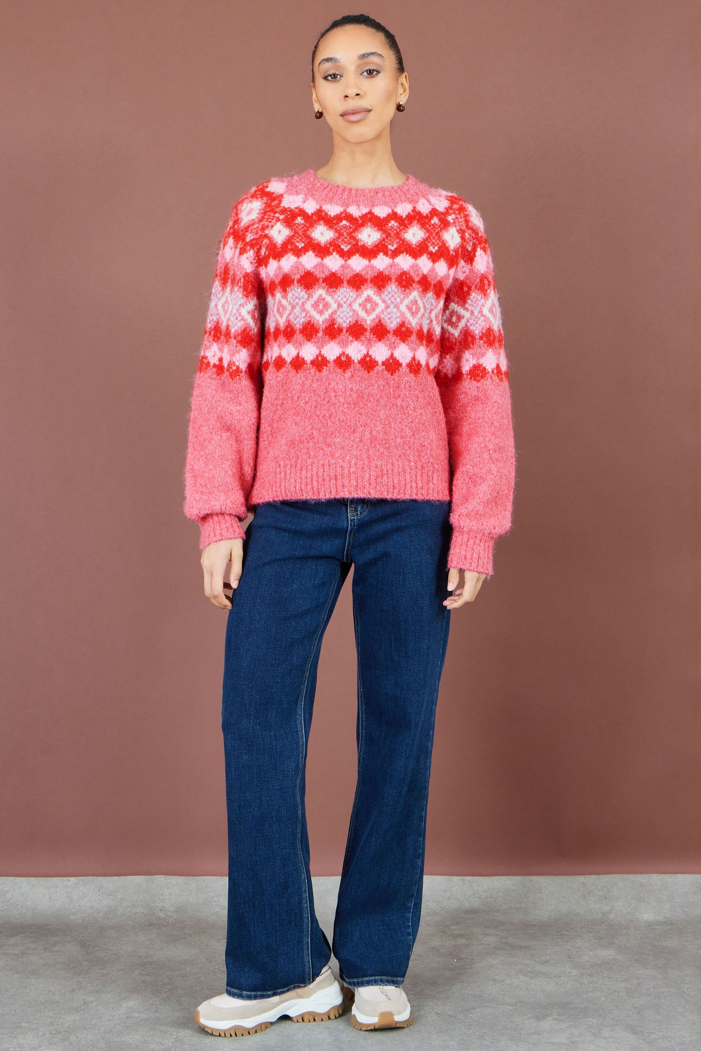 Yumi Red Fairisle Wool Blend Relaxed Jumper