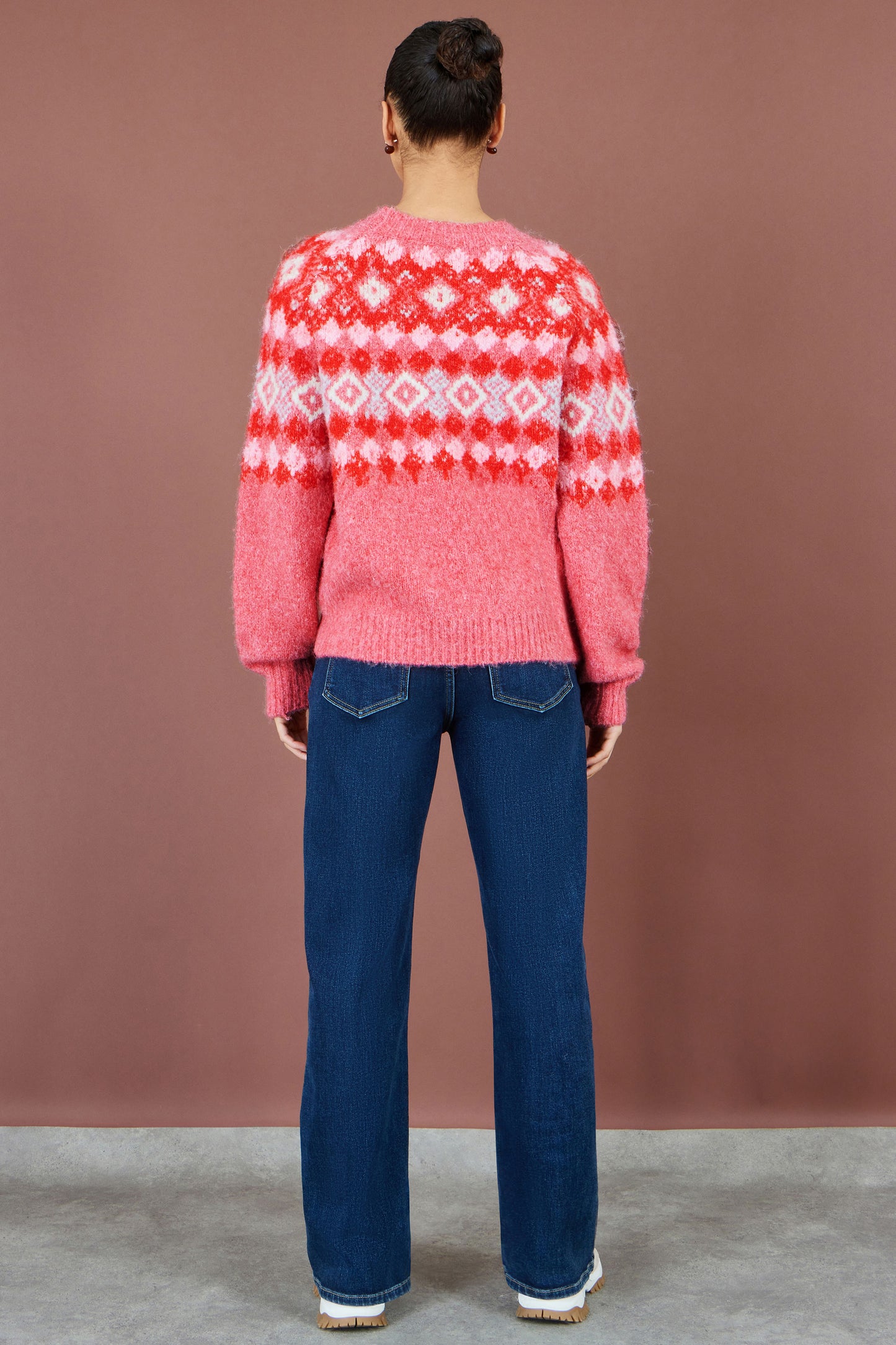 Yumi Red Fairisle Wool Blend Relaxed Jumper