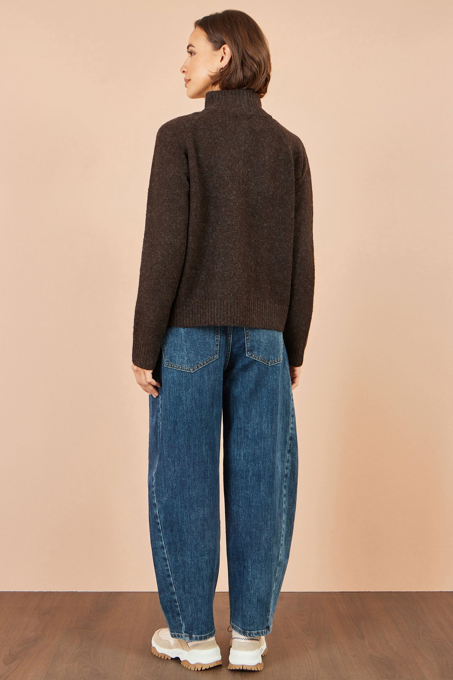 Yumi Brown Zip Up Cardigan Knit Cardigan Yumi