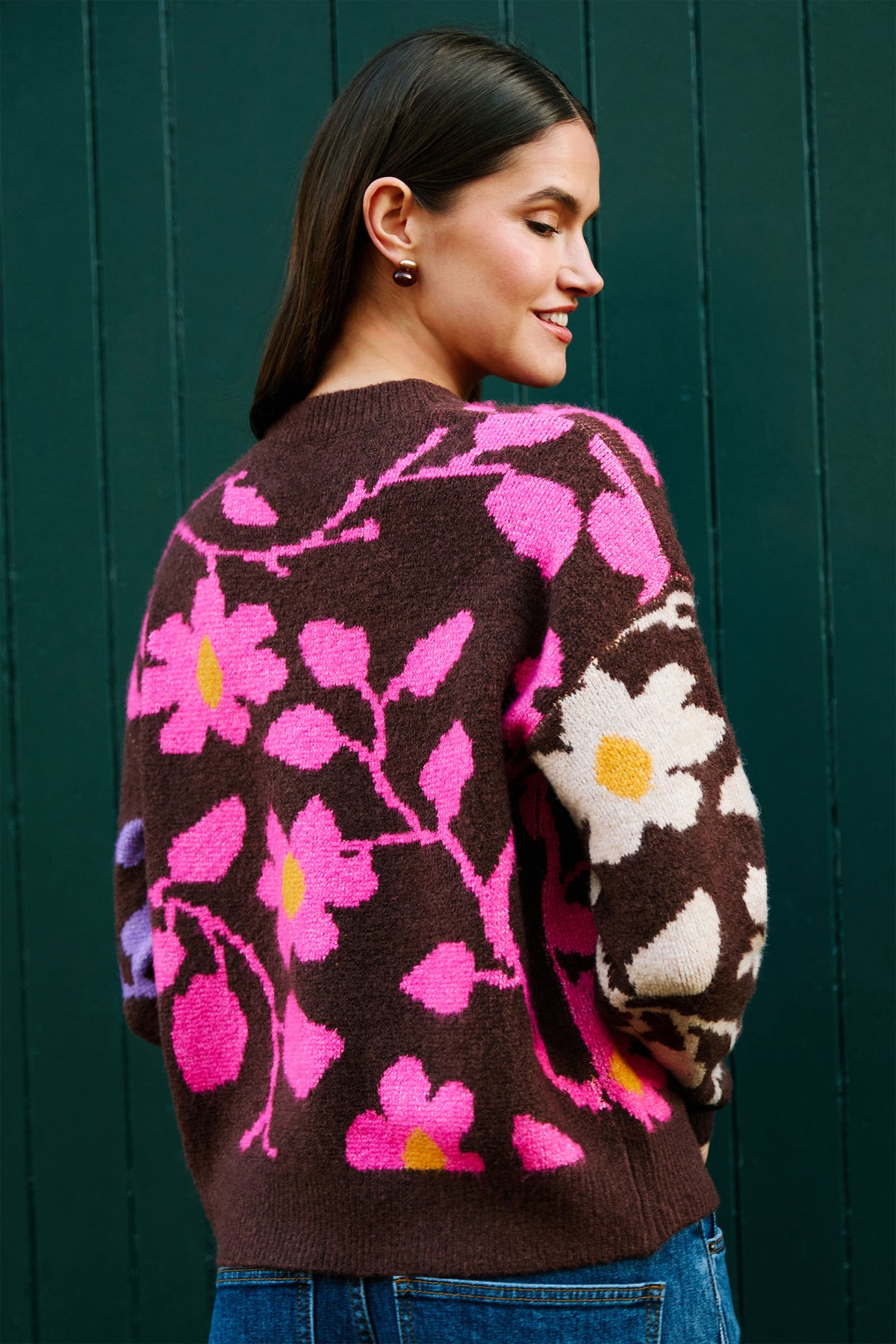 Yumi Multicolour Floral Intarsia Relaxed Fit Jumper Knit Jumper Yumi