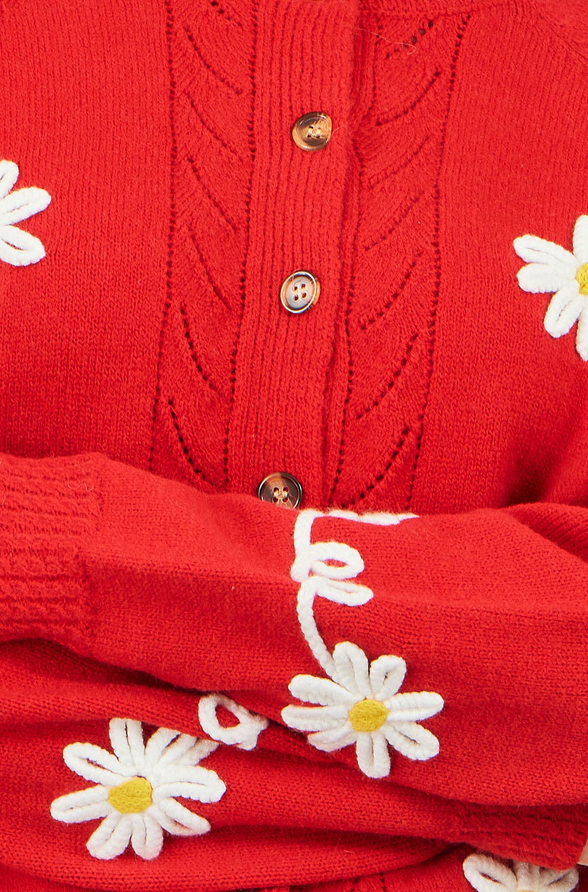 Yumi Red Daisy Stitch Cardigan Knit Cardigan Yumi
