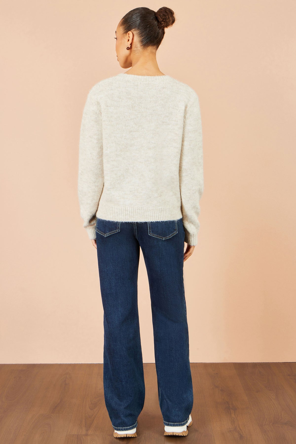 Yumi Ivory Patch Floral Embroidered Relaxed Jumper Knit Jumper Yumi