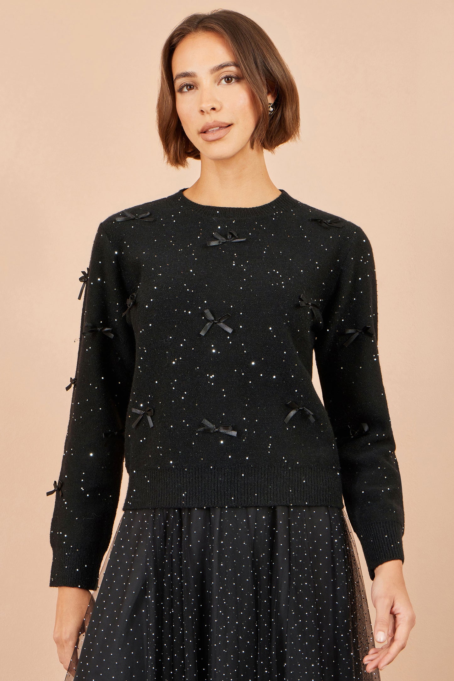 Yumi Black Sparkle Bow Jumper