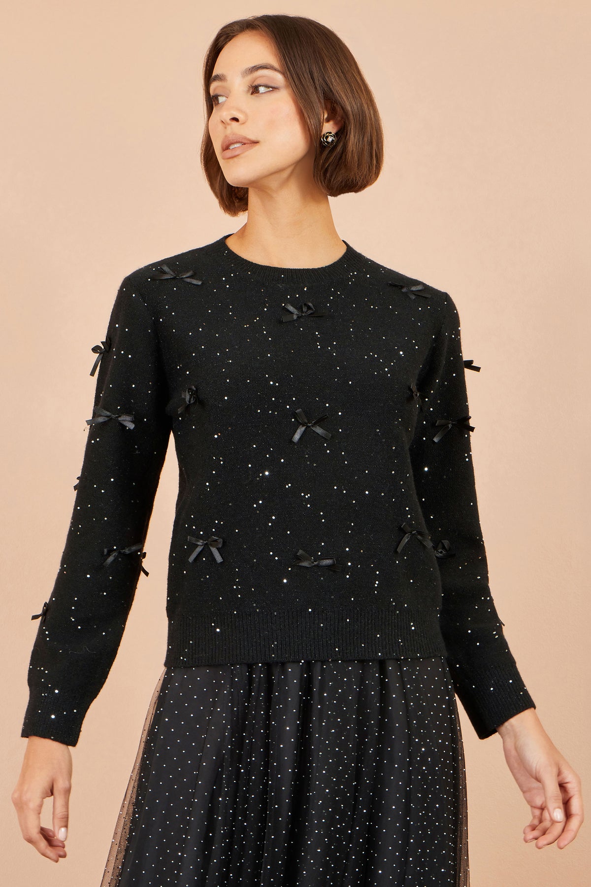 Yumi Black Sparkle Bow Jumper