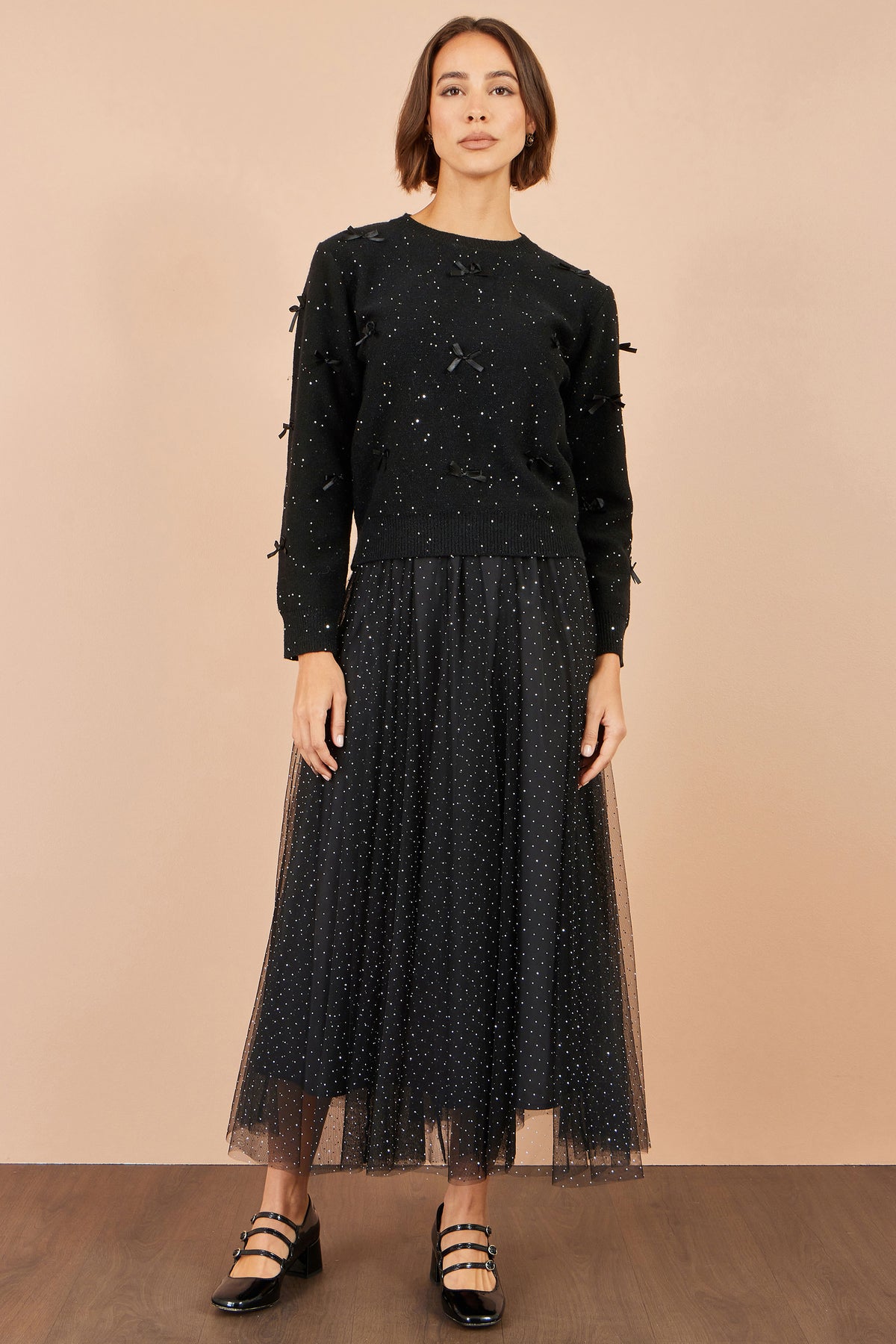 Yumi Black Sparkle Bow Jumper