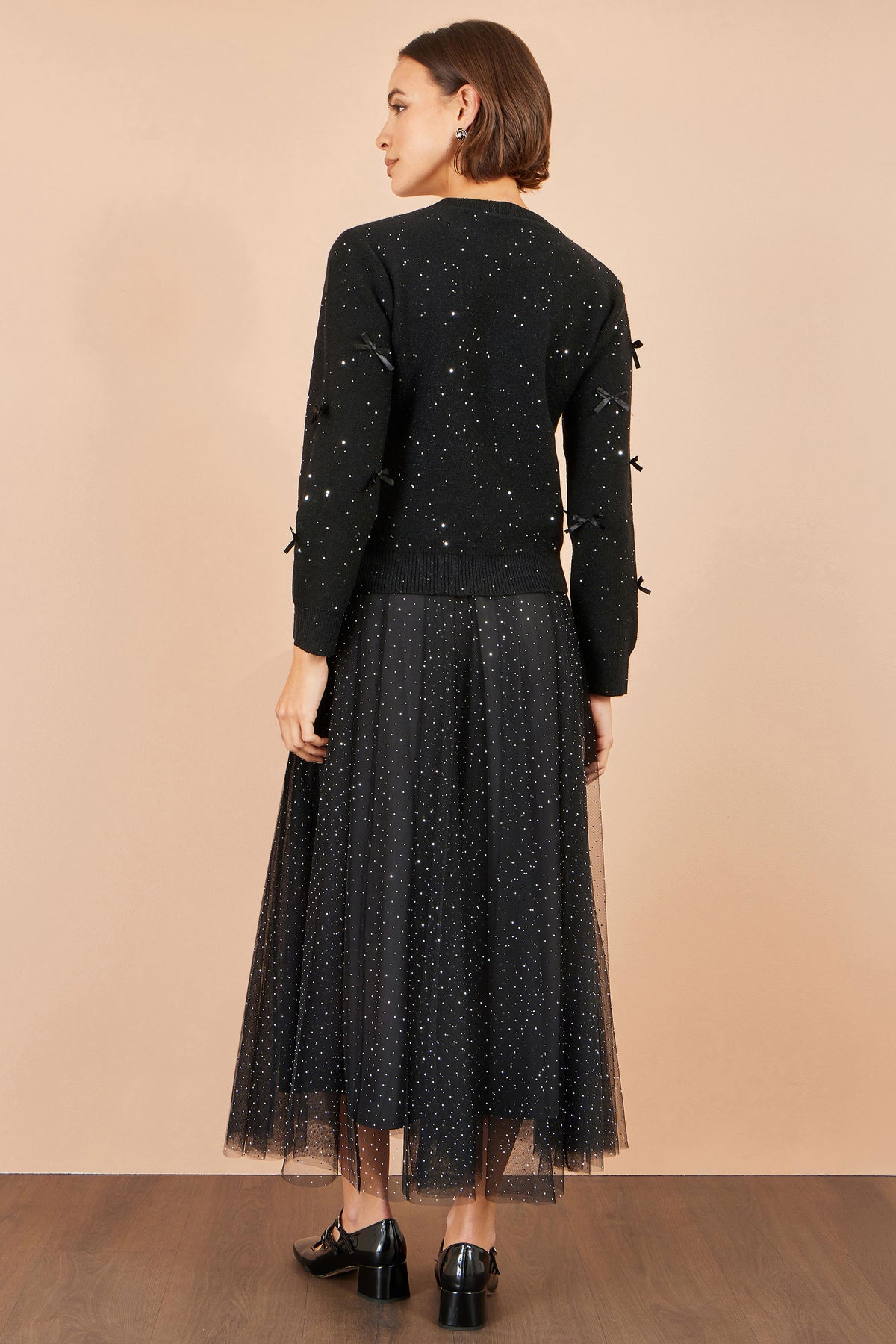 Yumi Black Sparkle Bow Jumper
