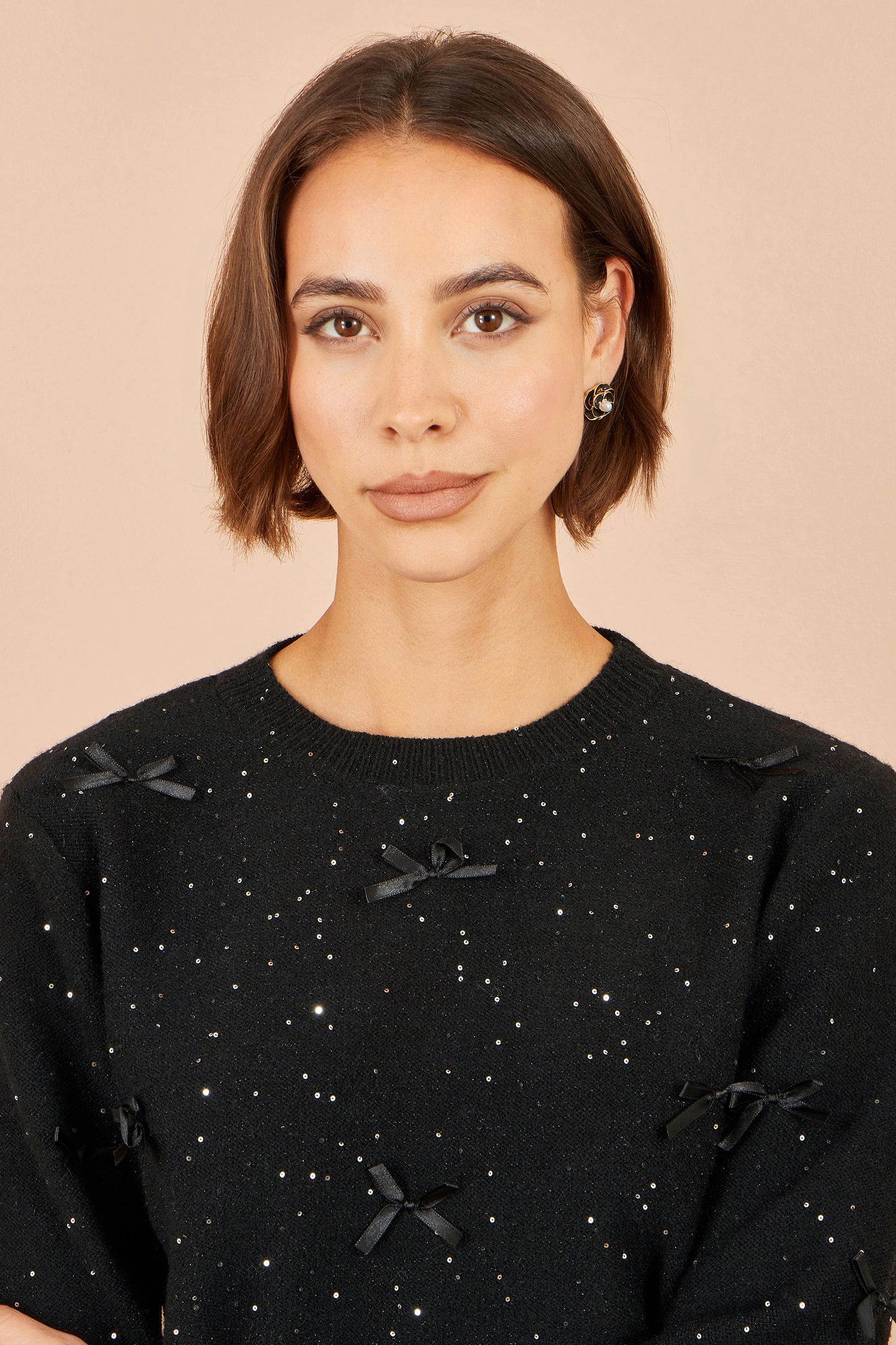 Yumi Black Sparkle Bow Jumper