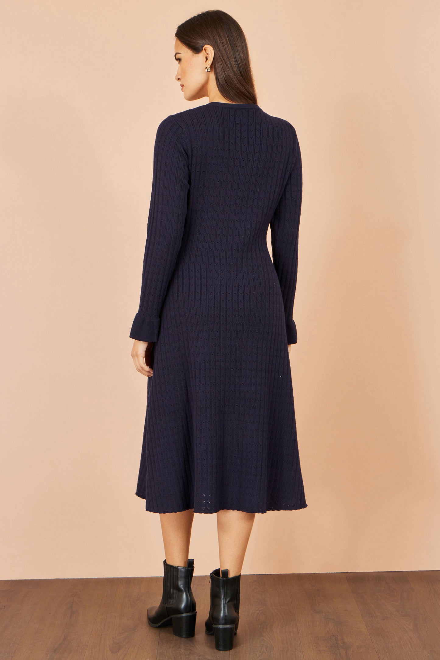 Yumi Navy Viscose Knitted Midi Dress With Buttons Knit Dress Yumi