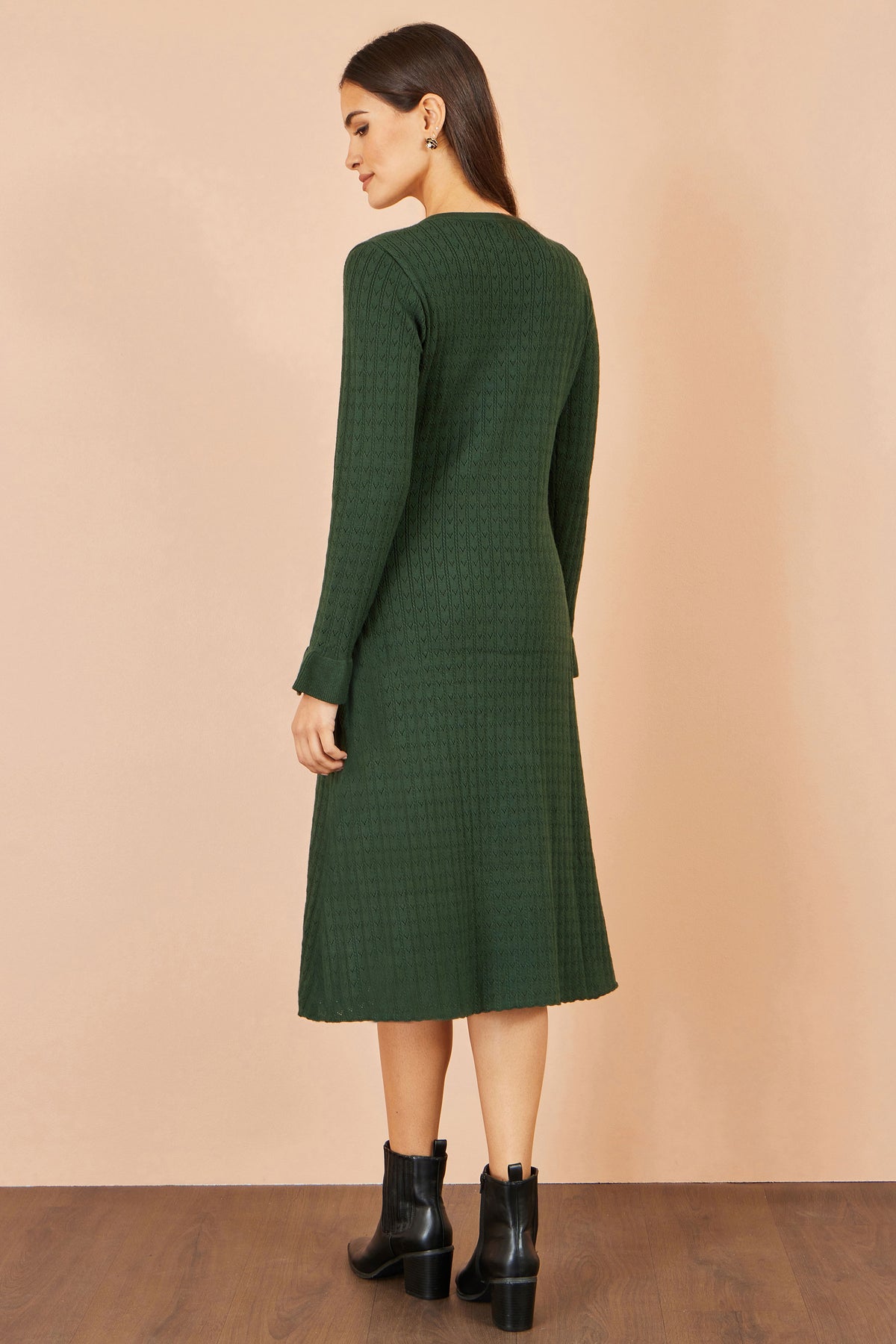 Yumi Green Viscose Knitted Midi Dress With Buttons Knit Dress Yumi