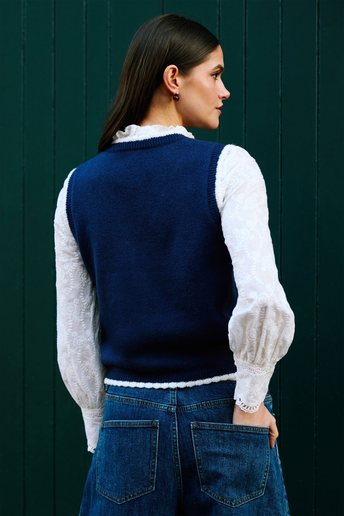 Yumi Navy Embroidered Knitted Waistcoat Knit Pullover Yumi