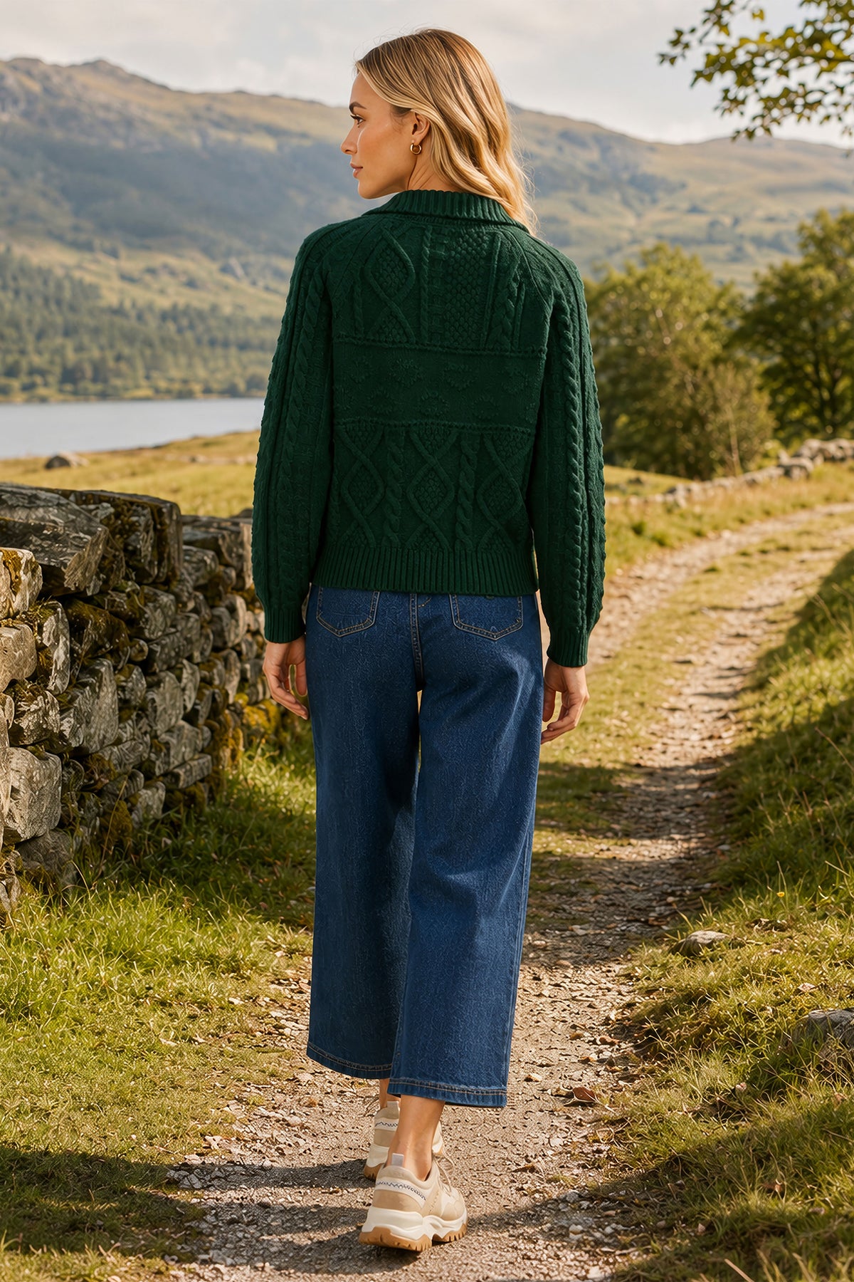 Yumi Green Cable Knit Boxy Jacket Knit Cardigan Yumi