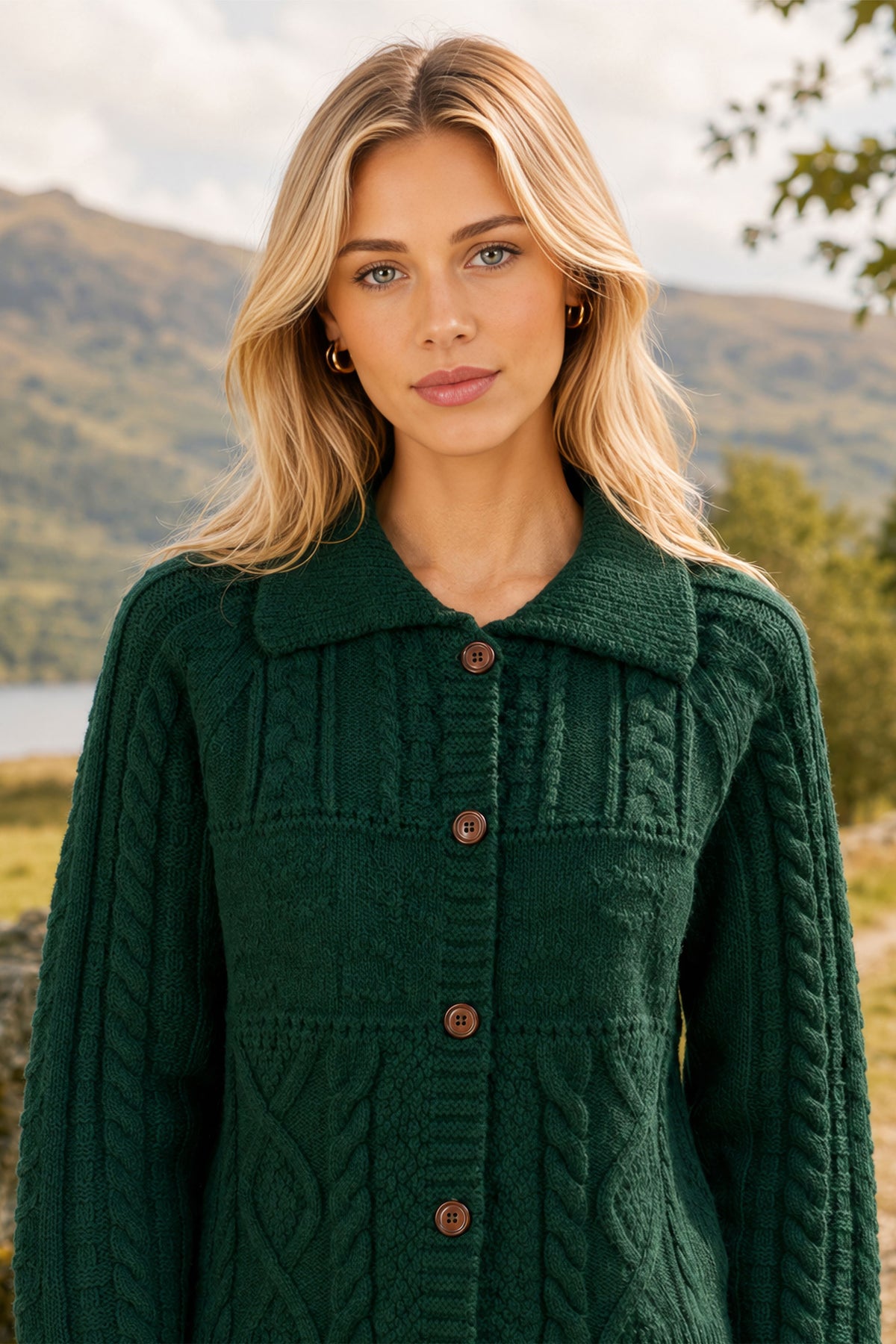 Yumi Green Cable Knit Boxy Jacket Knit Cardigan Yumi