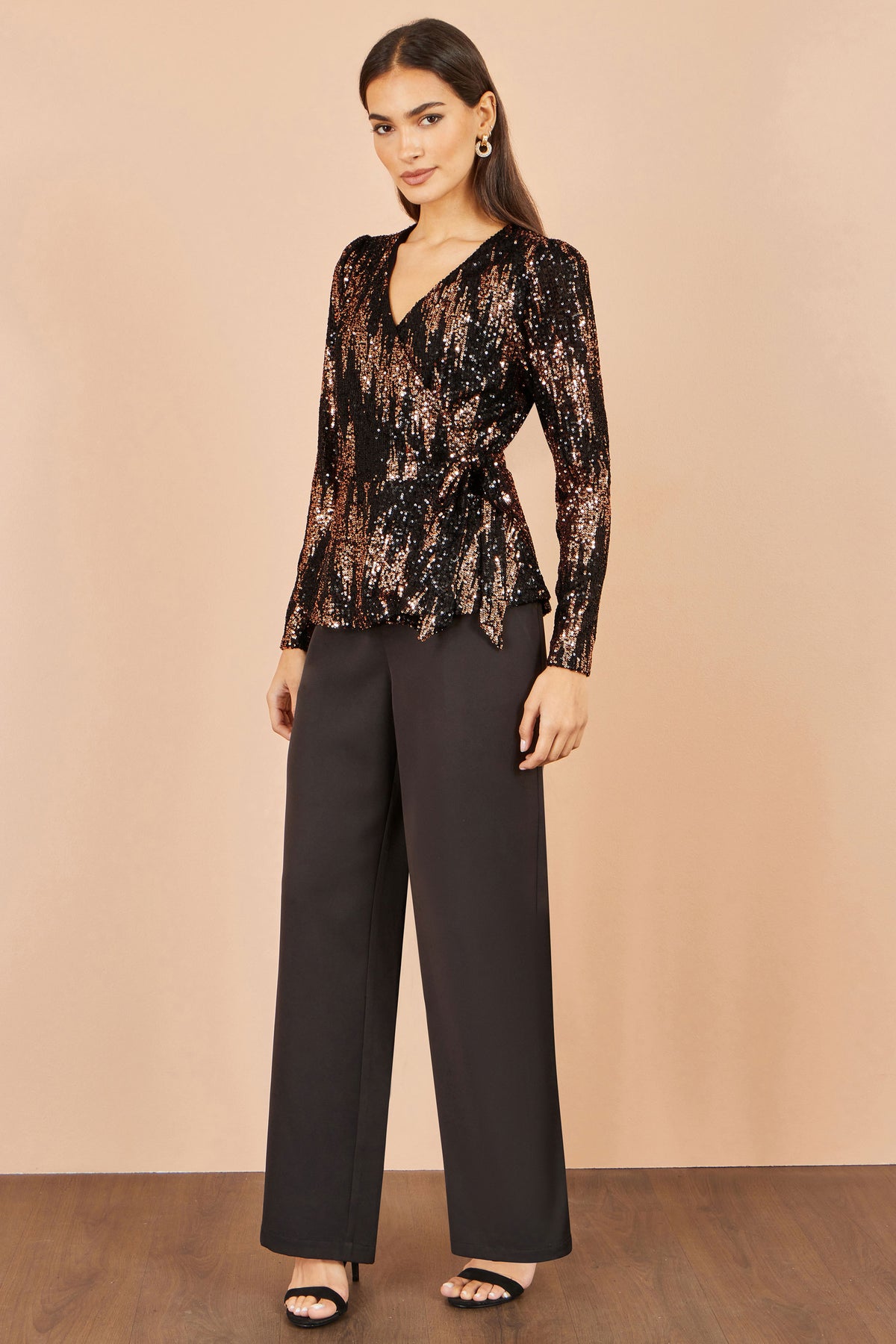 Yumi Multicolour Sequin Long Sleeve Wrap Top Tops Yumi