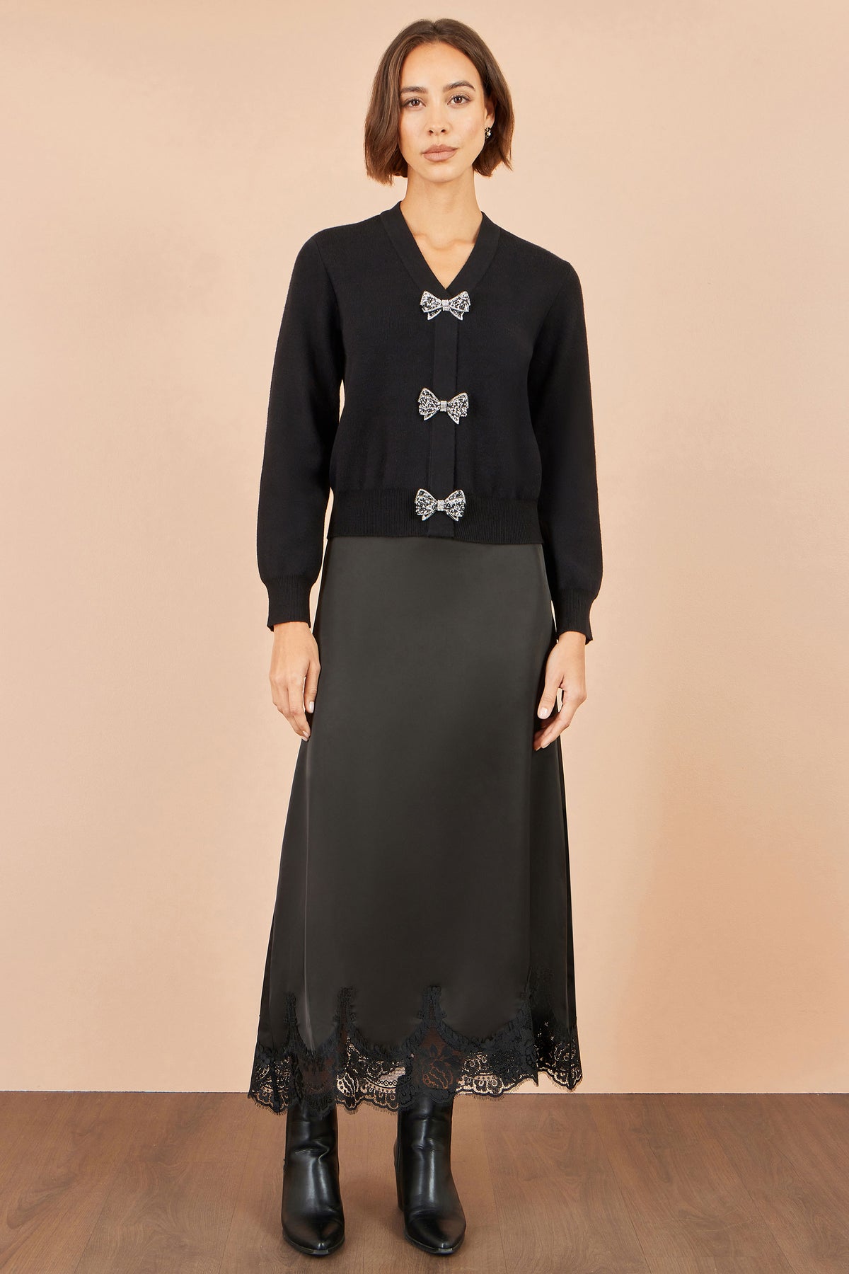 Yumi Black Sparkle Bow Cardigan Knit Jumper Yumi